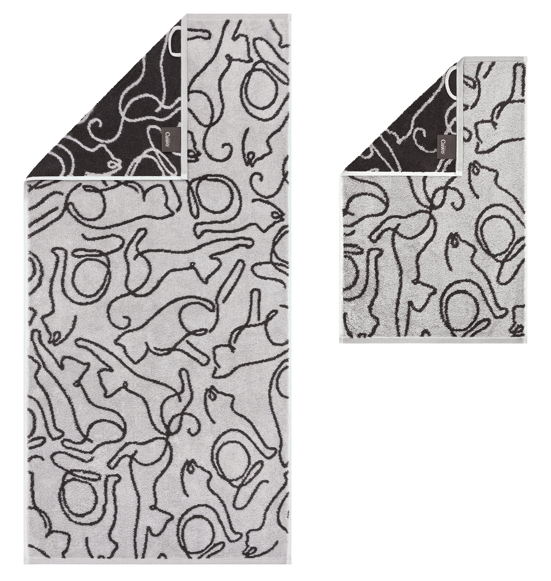 Cawö Handtuch Cute Cats | 70 platin/basalt
