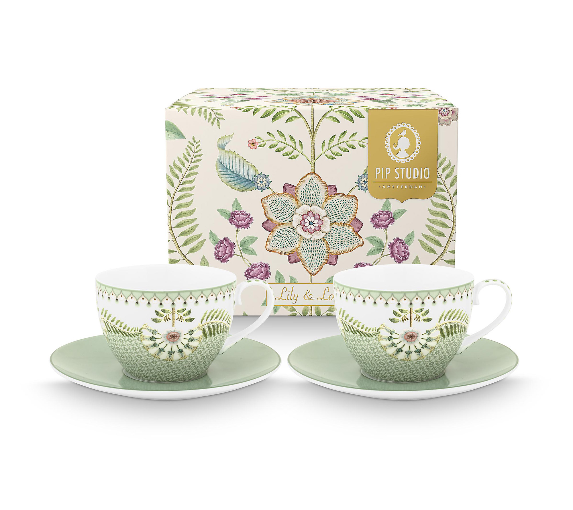Pip Studio 2er Set Tasse & Untertasse Lily&Lotus | hellgrün