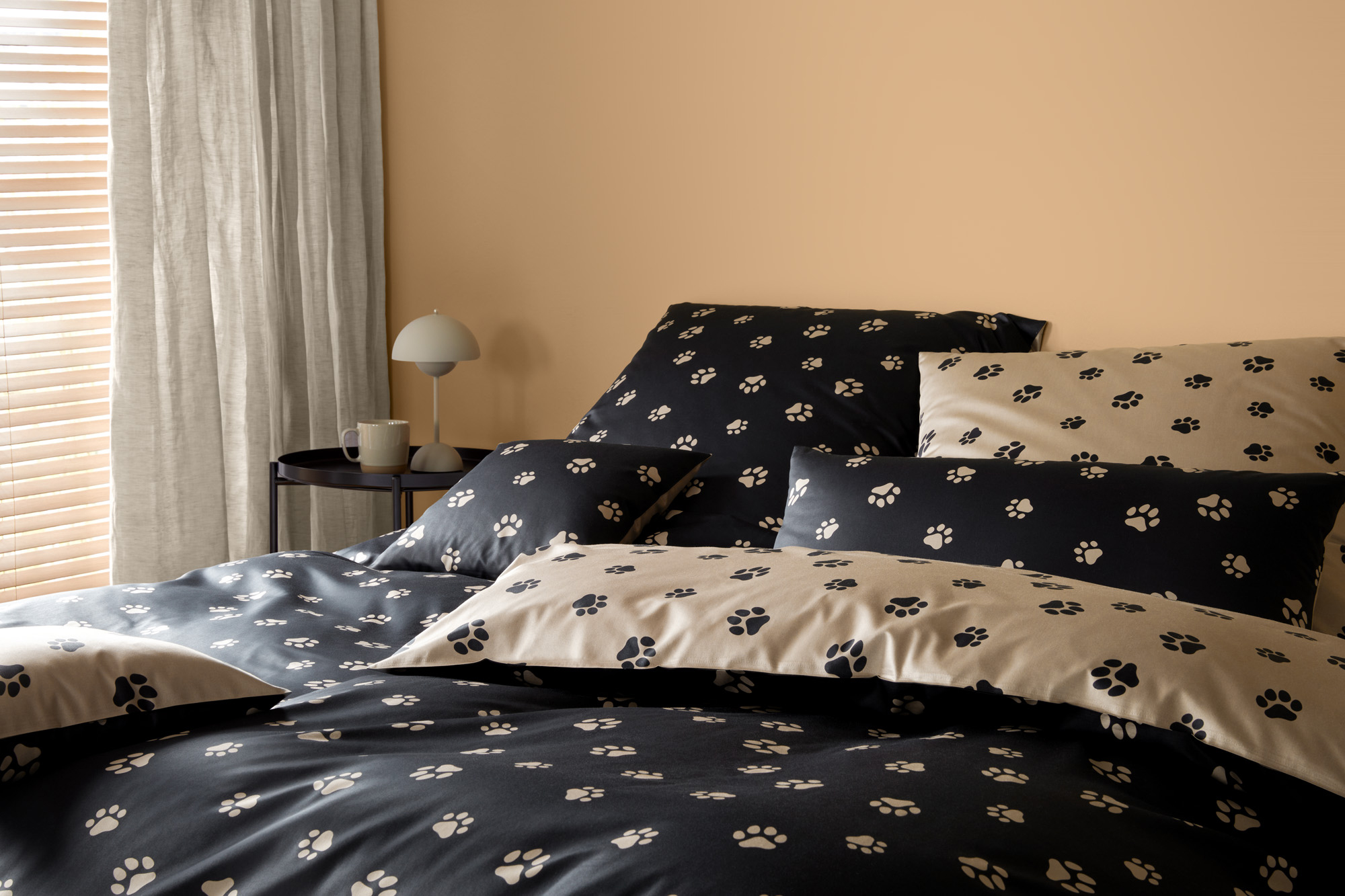 Elegante Mako-Satin-Bettwäsche Paws | 9 Schwarz-Beige