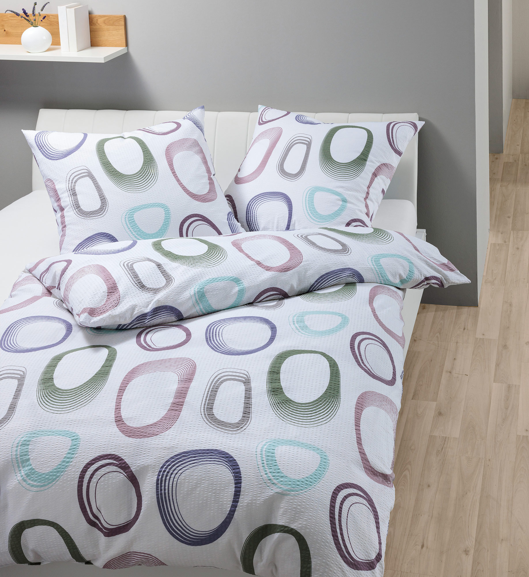 Janine Soft-Seersucker Bettwäsche Tango | 05 lila olivgrün