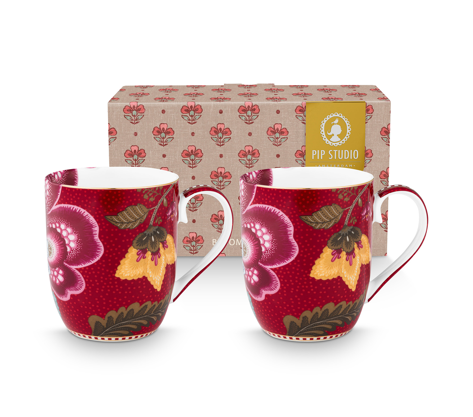 Pip Studio 2er Set Becher klein Blooming Tales | Dark Red