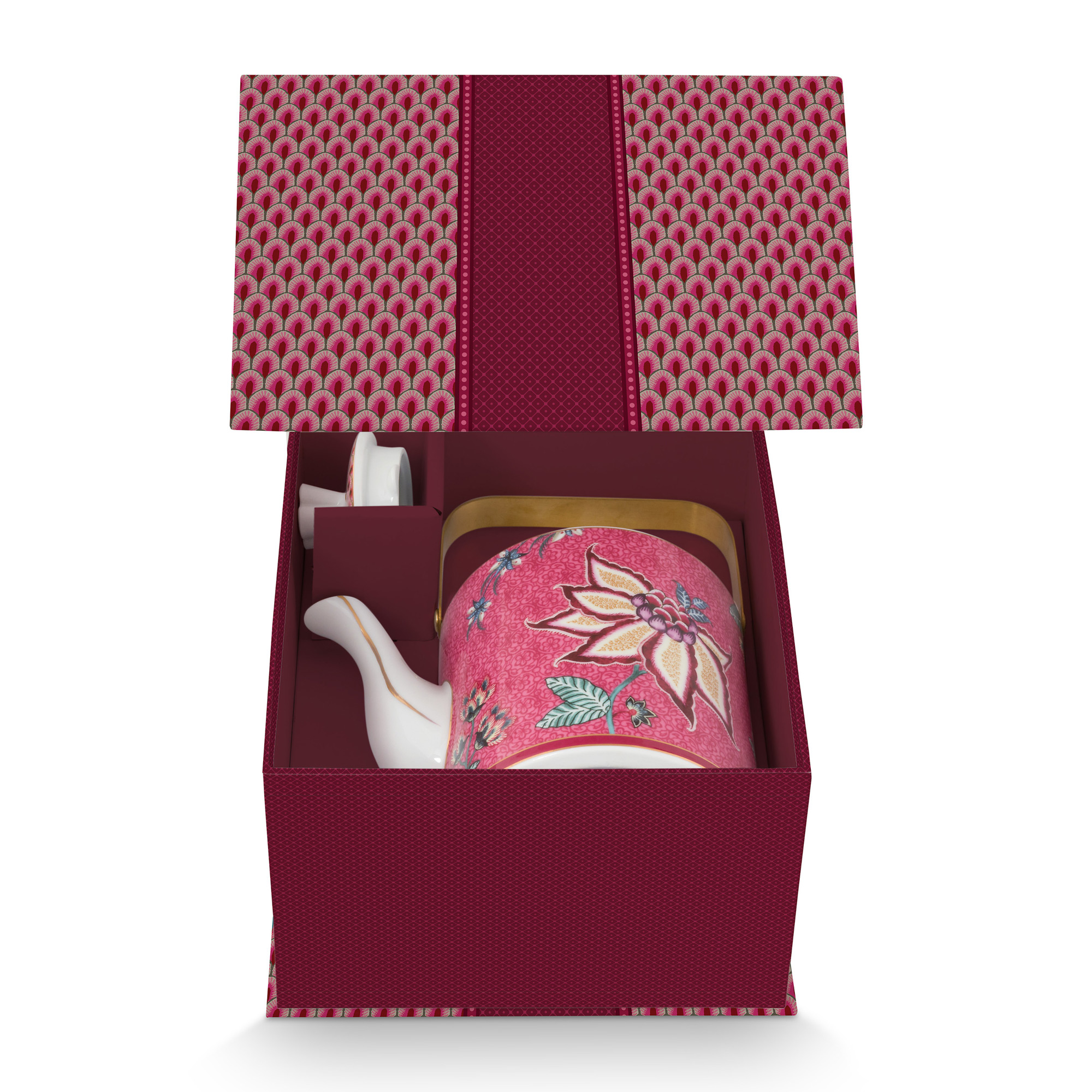 Pip Studio Geschenkset Teekanne Flower Festival | Dunkelpink