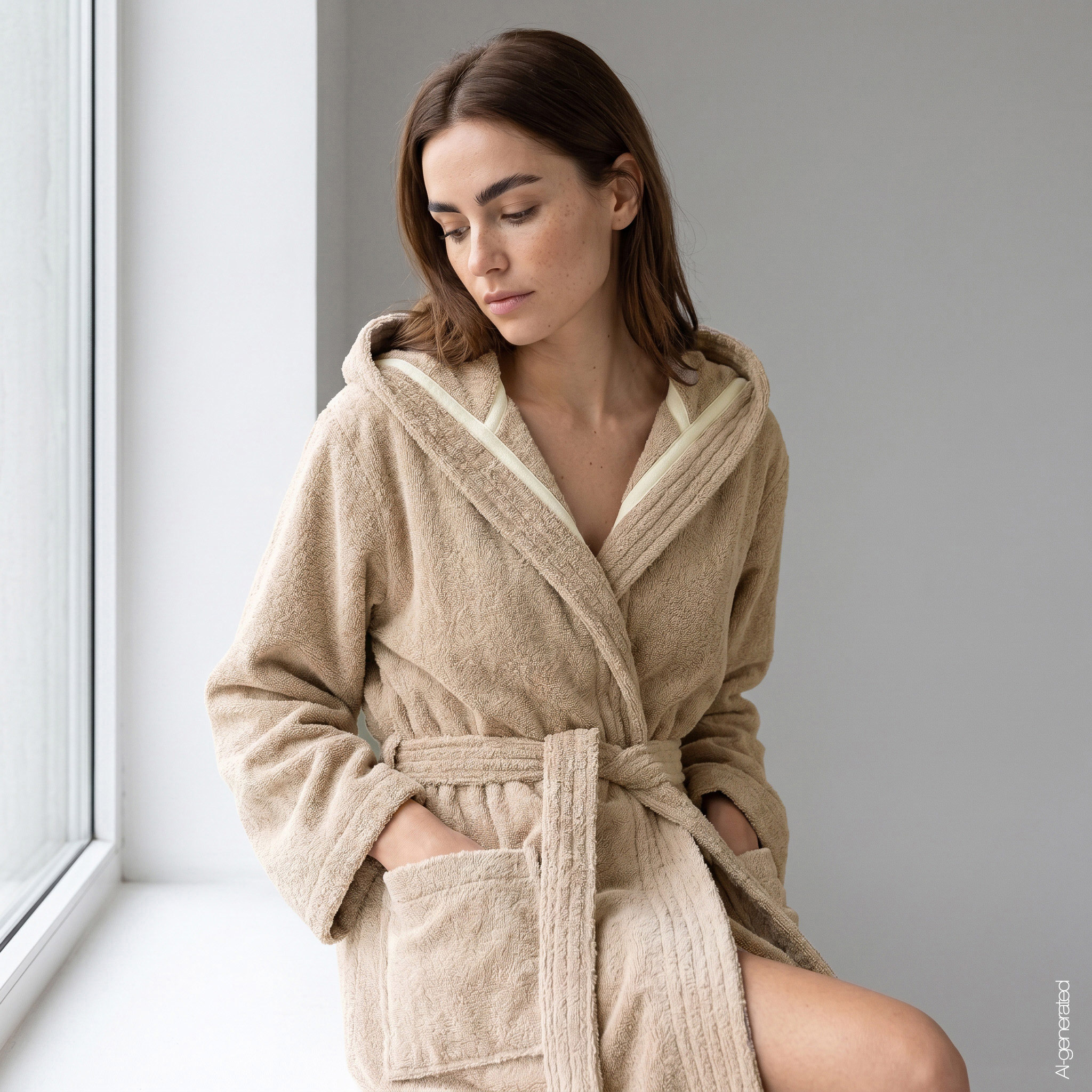 Cawö Damen Kapuze-Bademantel  852 | 375 sand