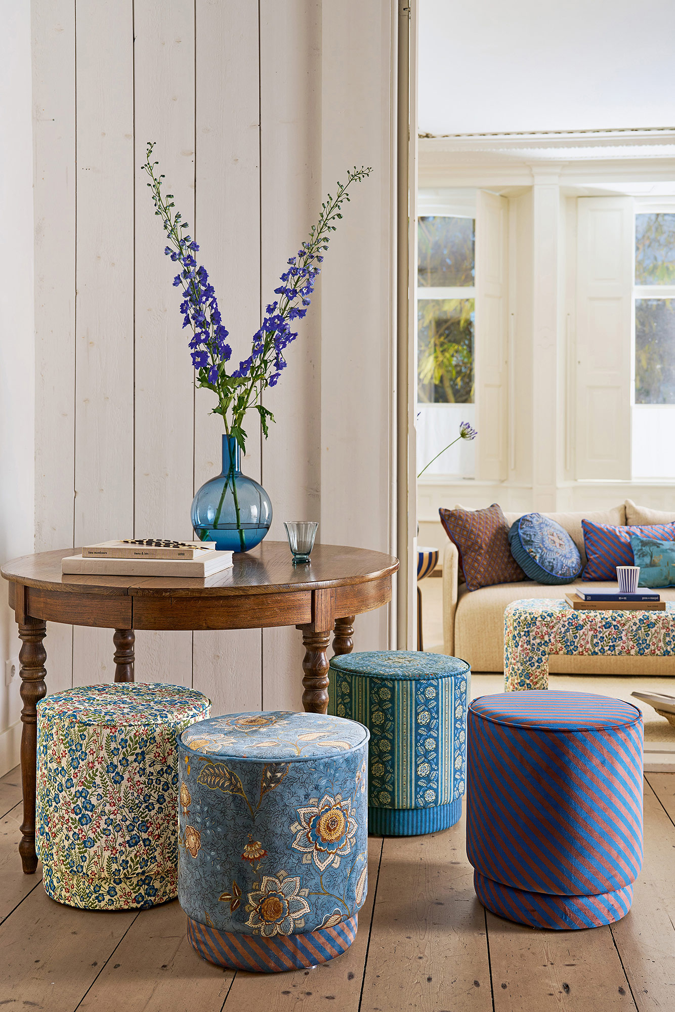 Pip Studio Pouf Sitzpouf Block Stripe | blau