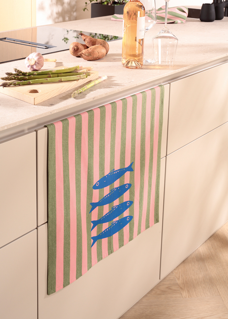Cawö Geschirrtuch Prints & Stripes 543 | 24 oliv/rosa