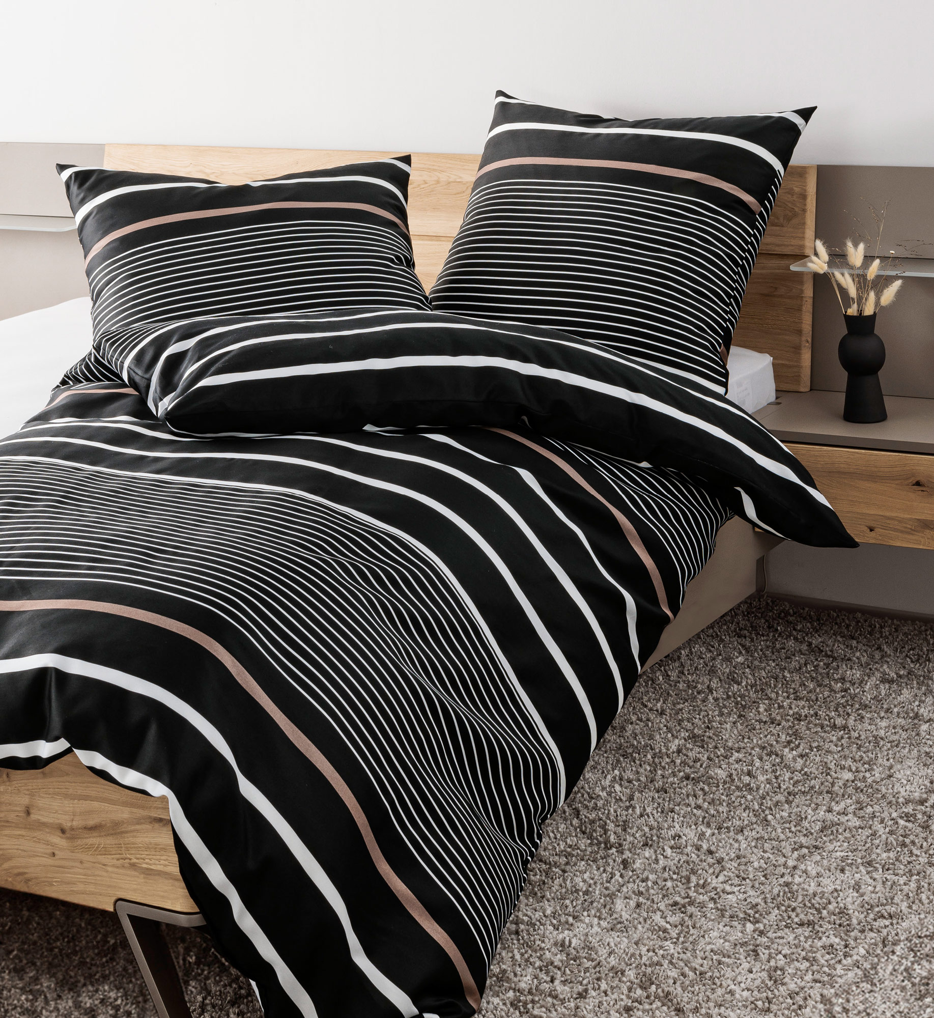 Janine Mako Satin Bettwäsche J. D. | 07 nougat schwarz