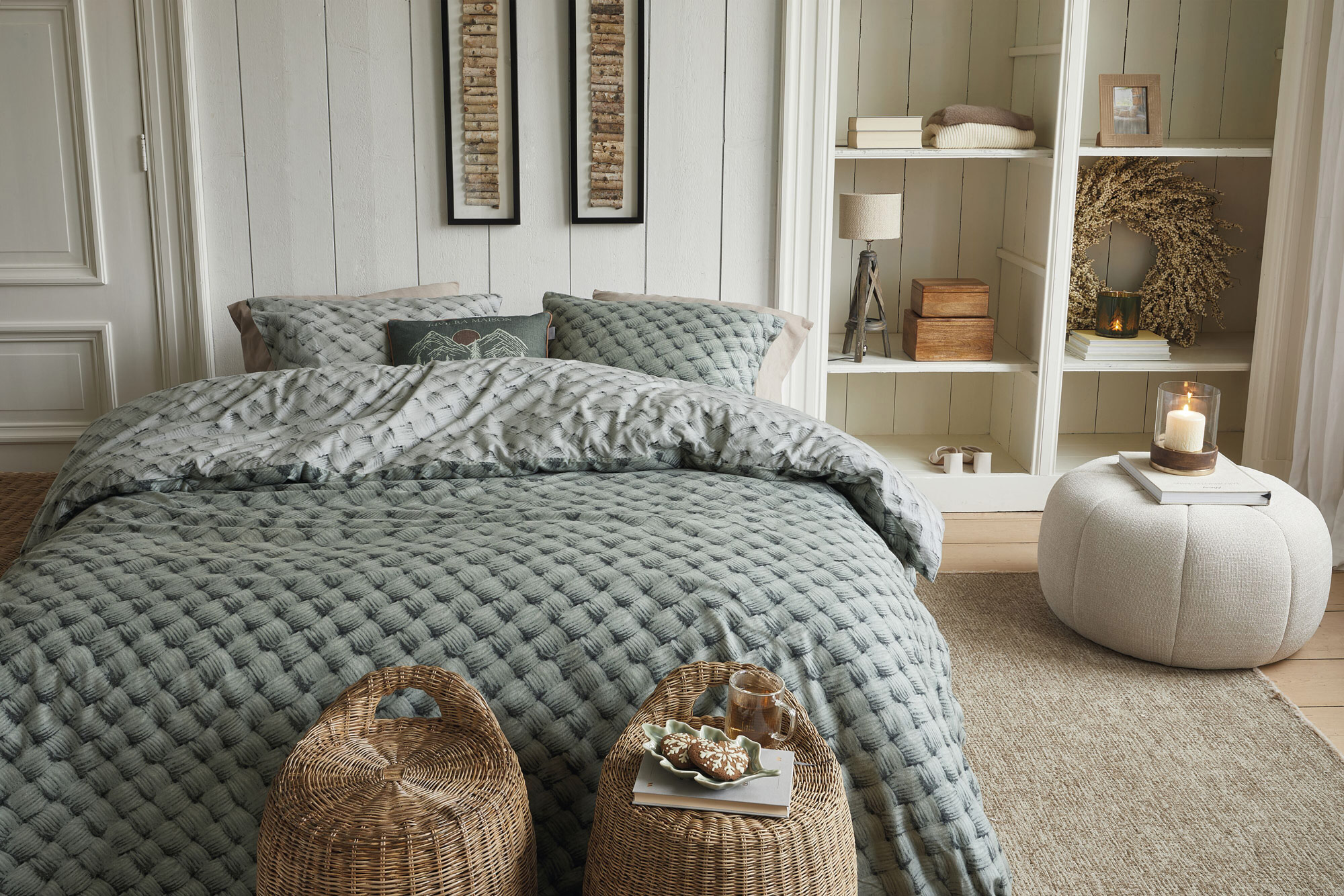 Riviera Maison Flanell-Bettwäsche Woven Wool | Grün