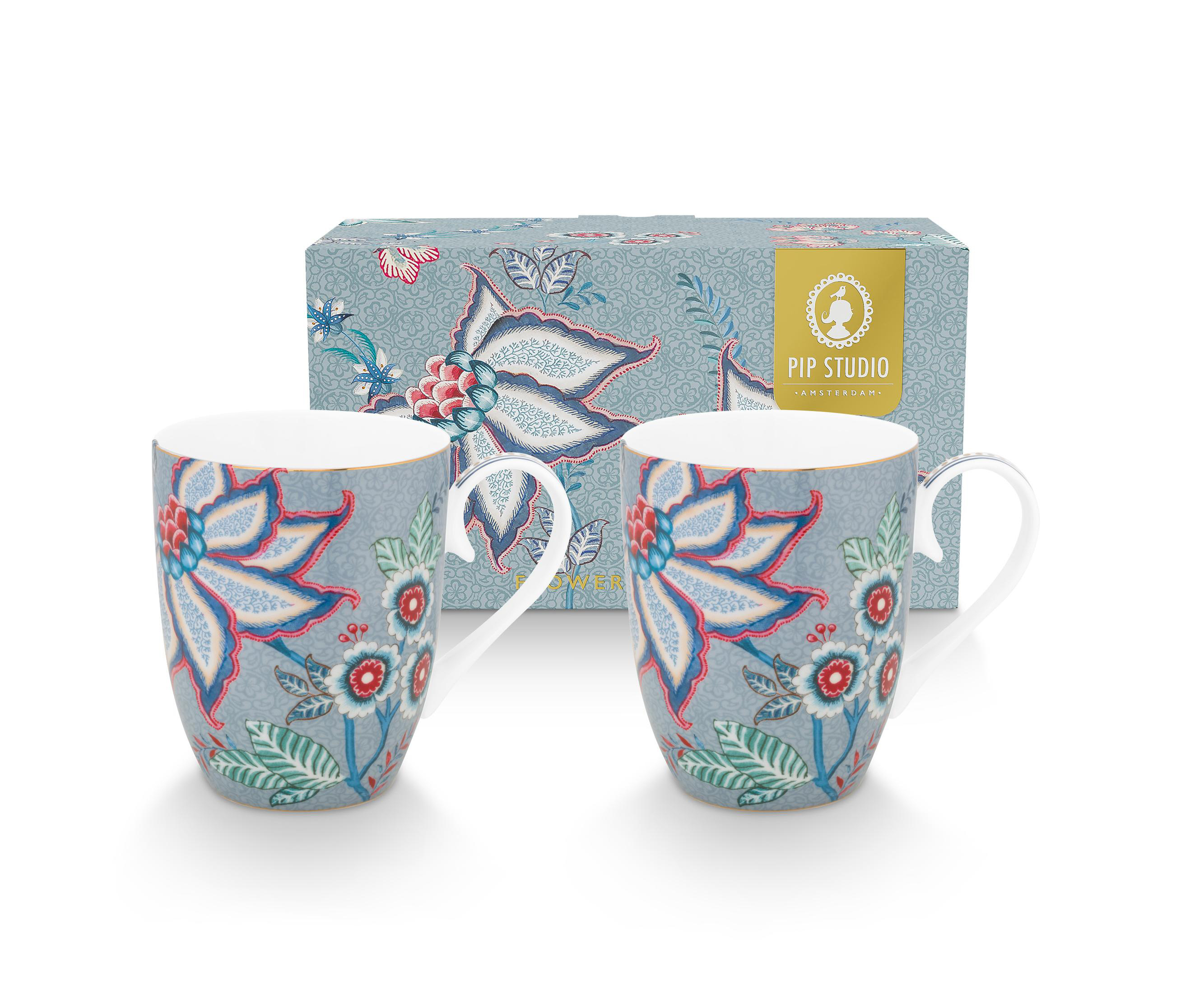 Pip Studio 2er Tassen-Set groß Flower Festival | Light Blue