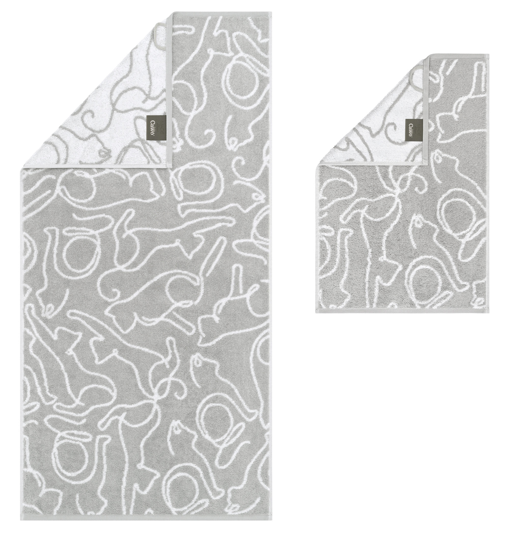 Cawö Handtuch Cute Cats | 76 platin/weiß