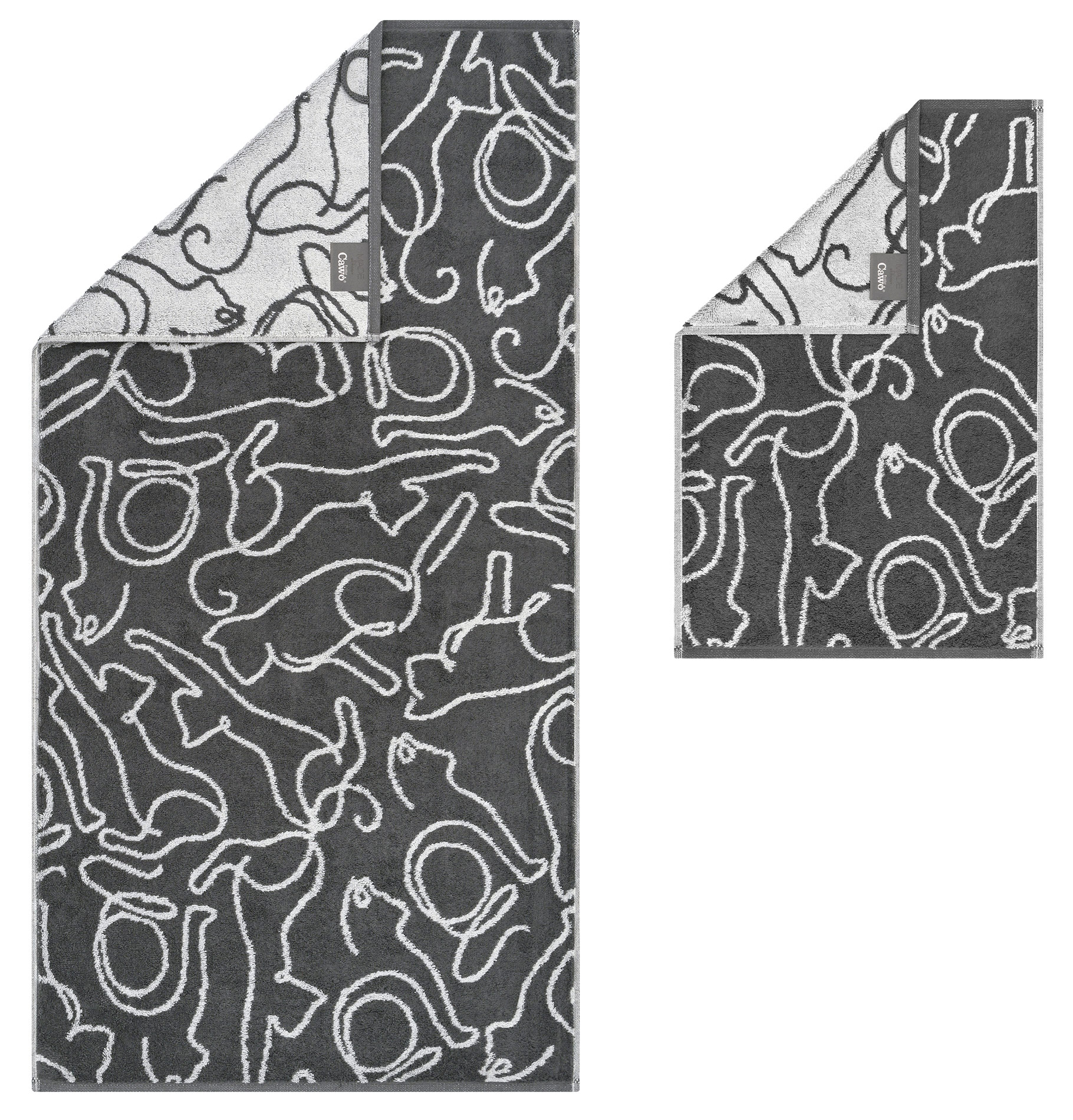 Cawö Handtuch Cute Cats | 77 basalt/platin