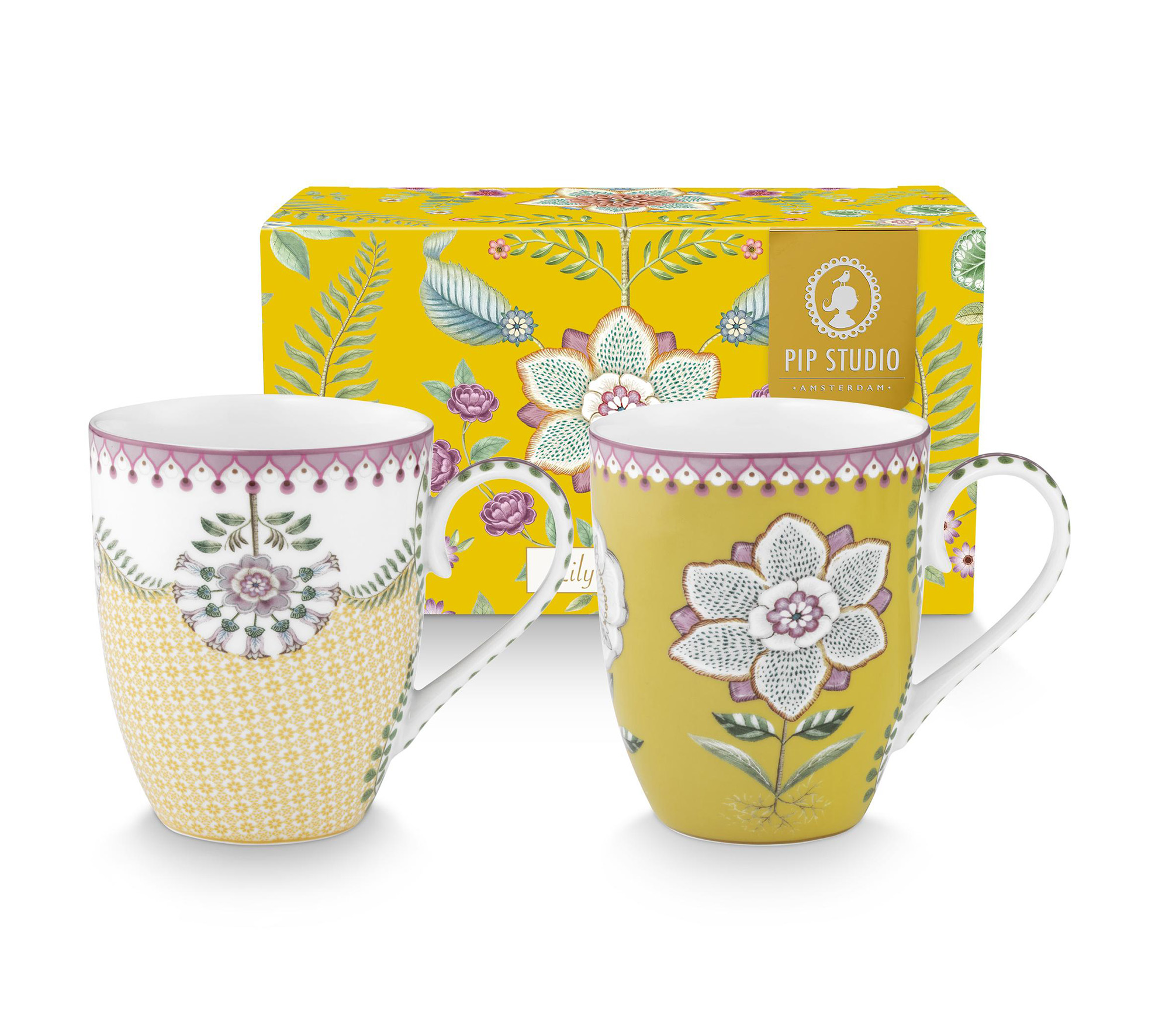 Pip Studio 3 Tassen gross Lily & Lotus | Yellow