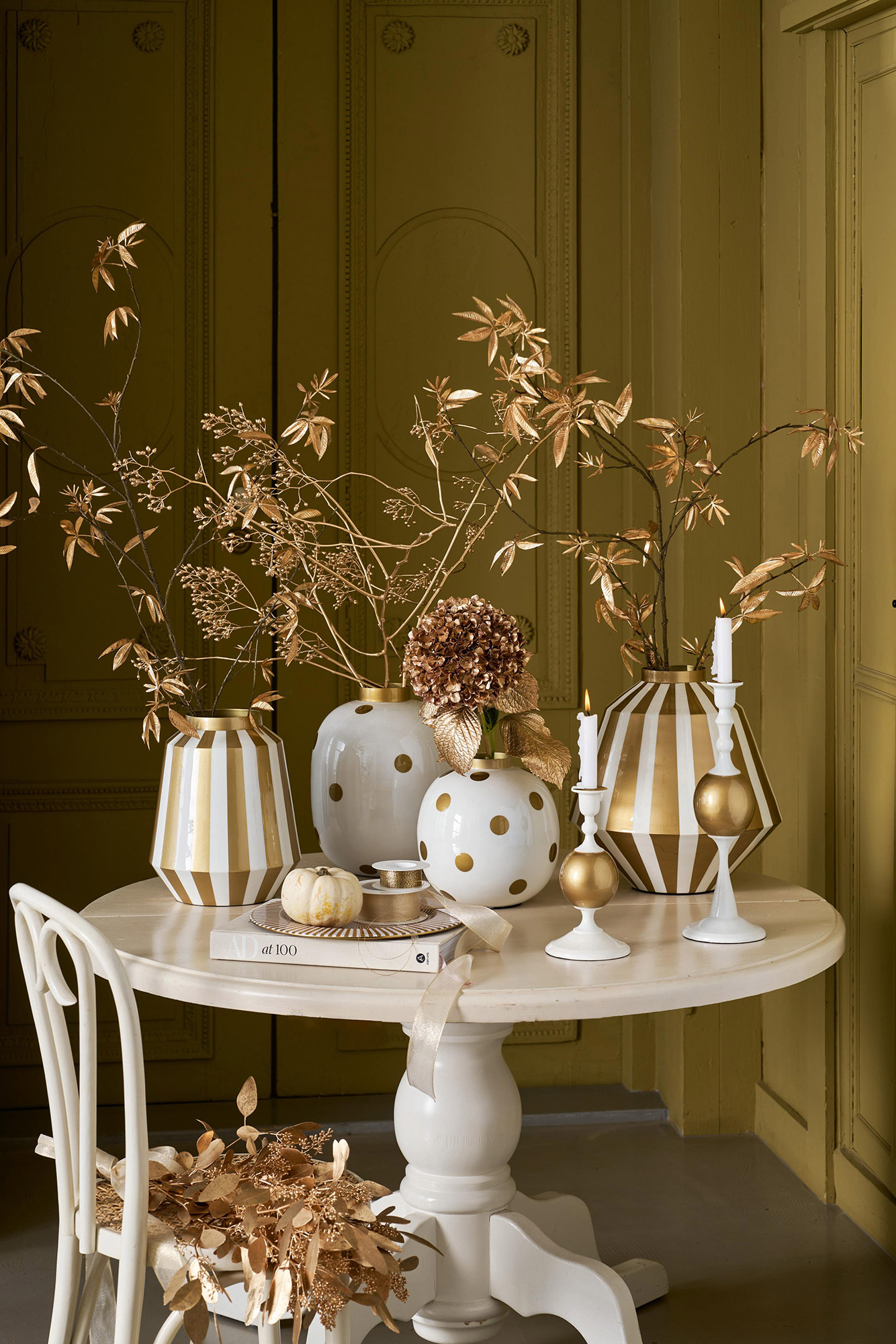 Pip Studio Metall Vase Streifen Royal Dot Delight | Weiss-Go