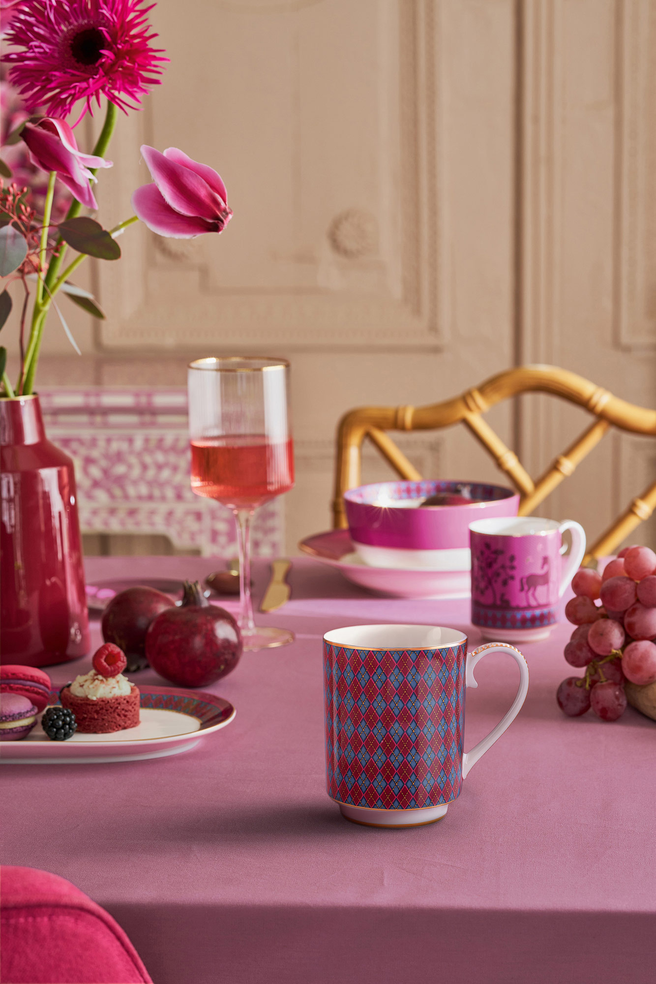 Pip Studio Becher gross Deerest Darling | Pink-Blue