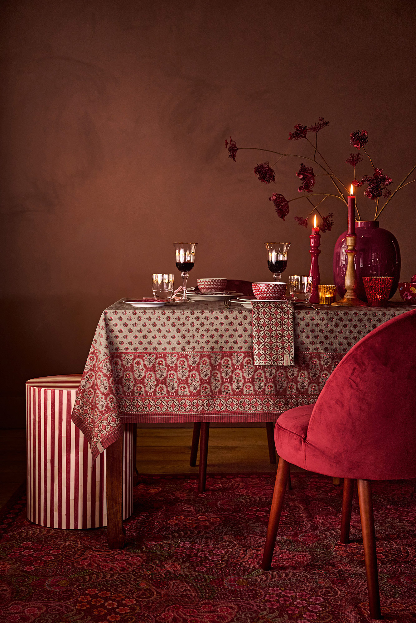 Pip Studio 4 Servietten Blooming Tales | Dark Red