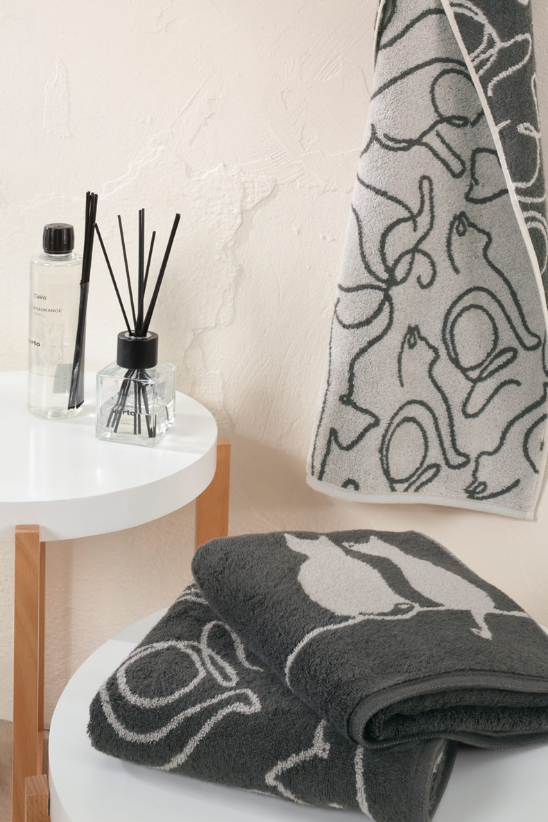 Cawö Handtuch Cute Cats | 77 basalt/platin