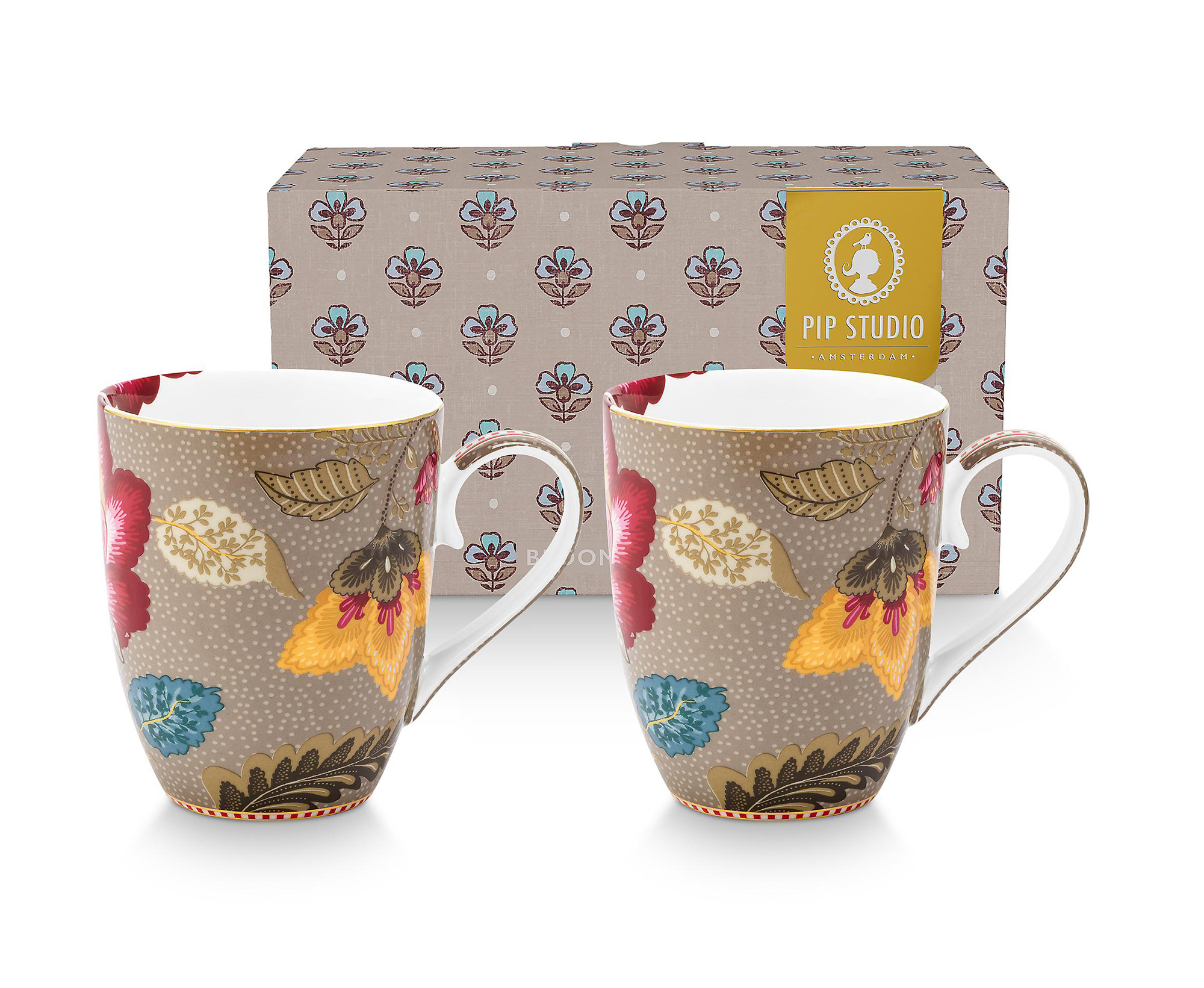 Pip Studio 3er Set Tassen gross Blooming Tales | Khaki