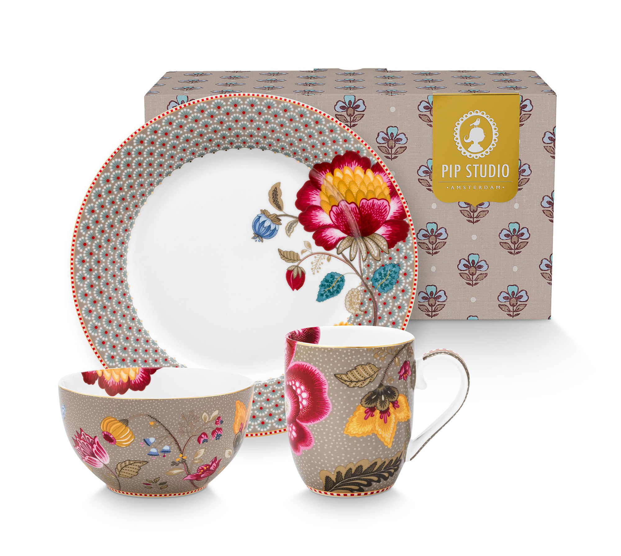 Pip Studio 3er Frühstückset Blooming Tales | Fantasy Khaki