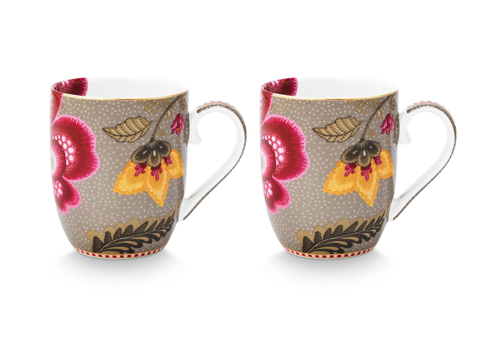 Pip Studio 2er Set Tassen klein Blooming Tales | Khaki