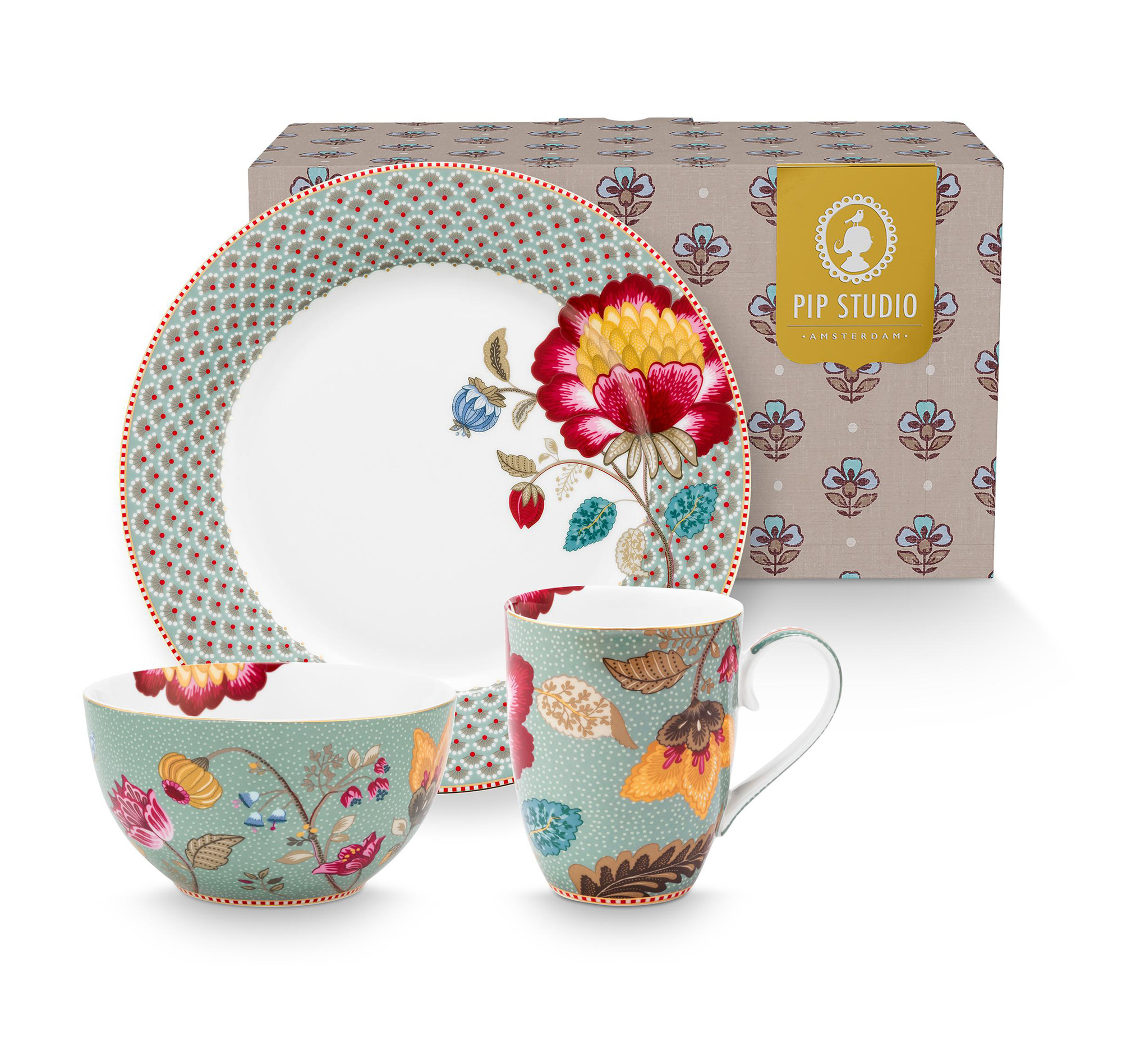 Pip Studio 3er Set Frühstücksset Blooming Tales | Blue