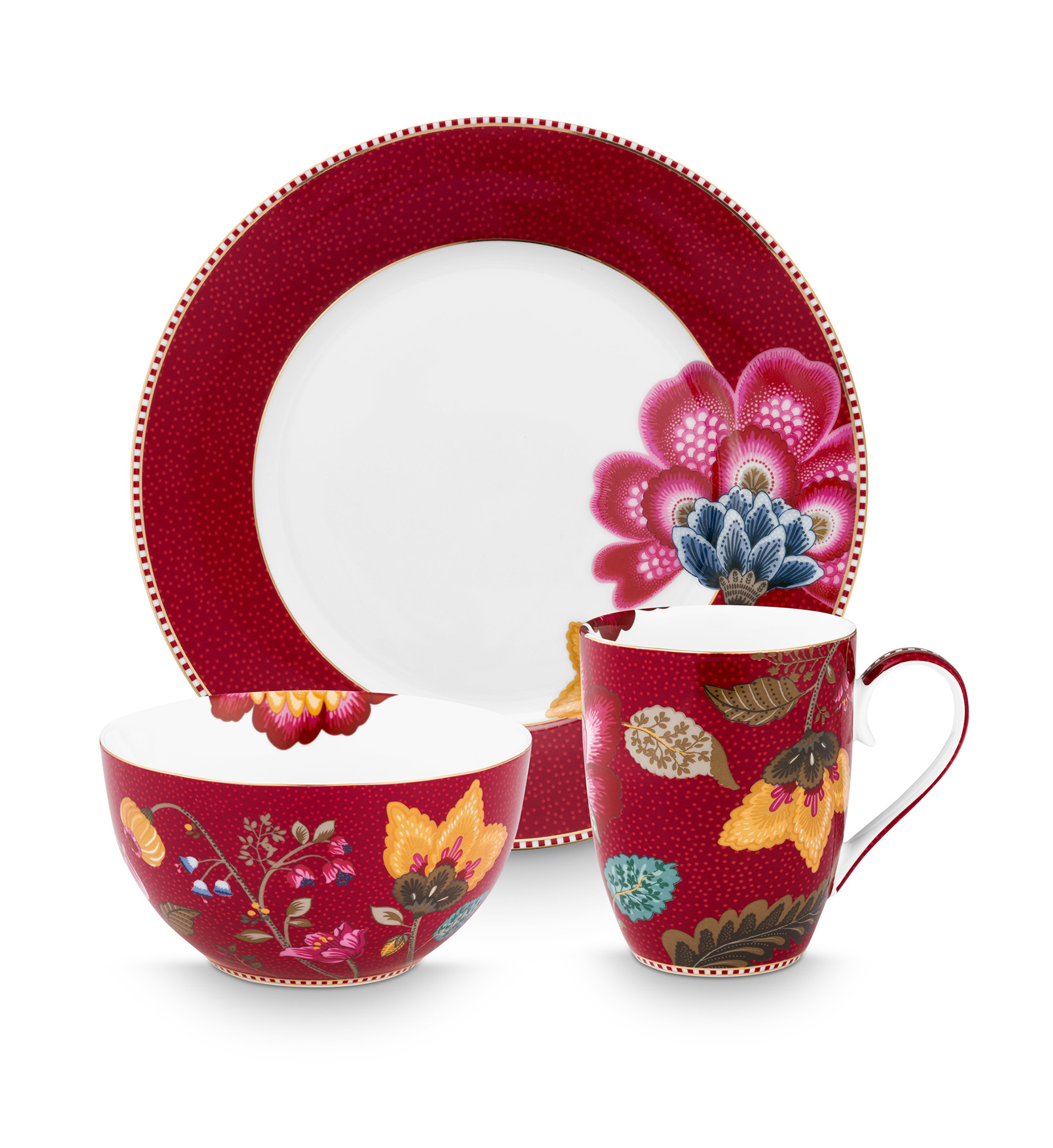 Pip Studio 3er Frühstücksset Blooming Tales | Dark Red