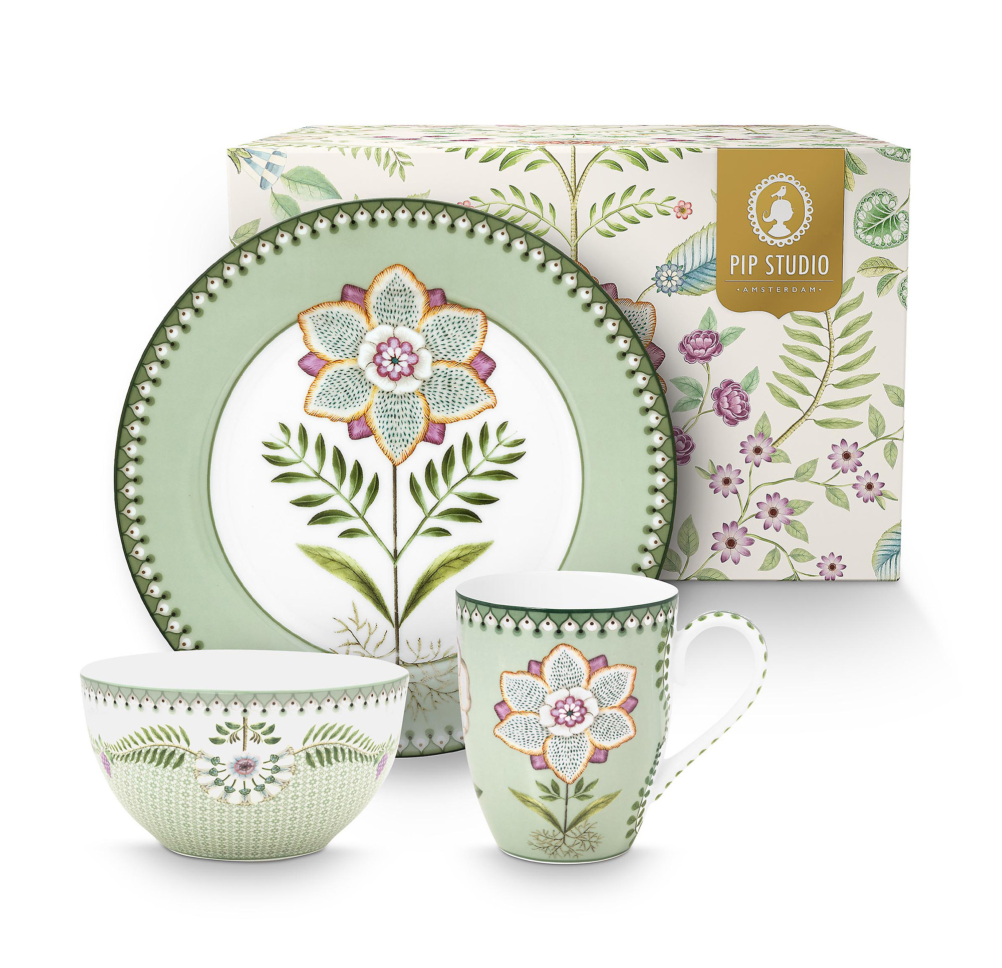 Pip Studio 3er Frühstückset Lily&Lotus | hellgrün