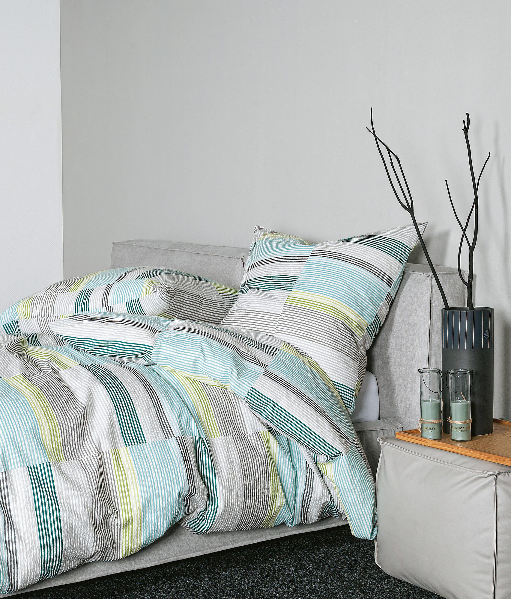 Janine Soft-Seersucker Bettwäsche Tango | 06 achatgrün aqua