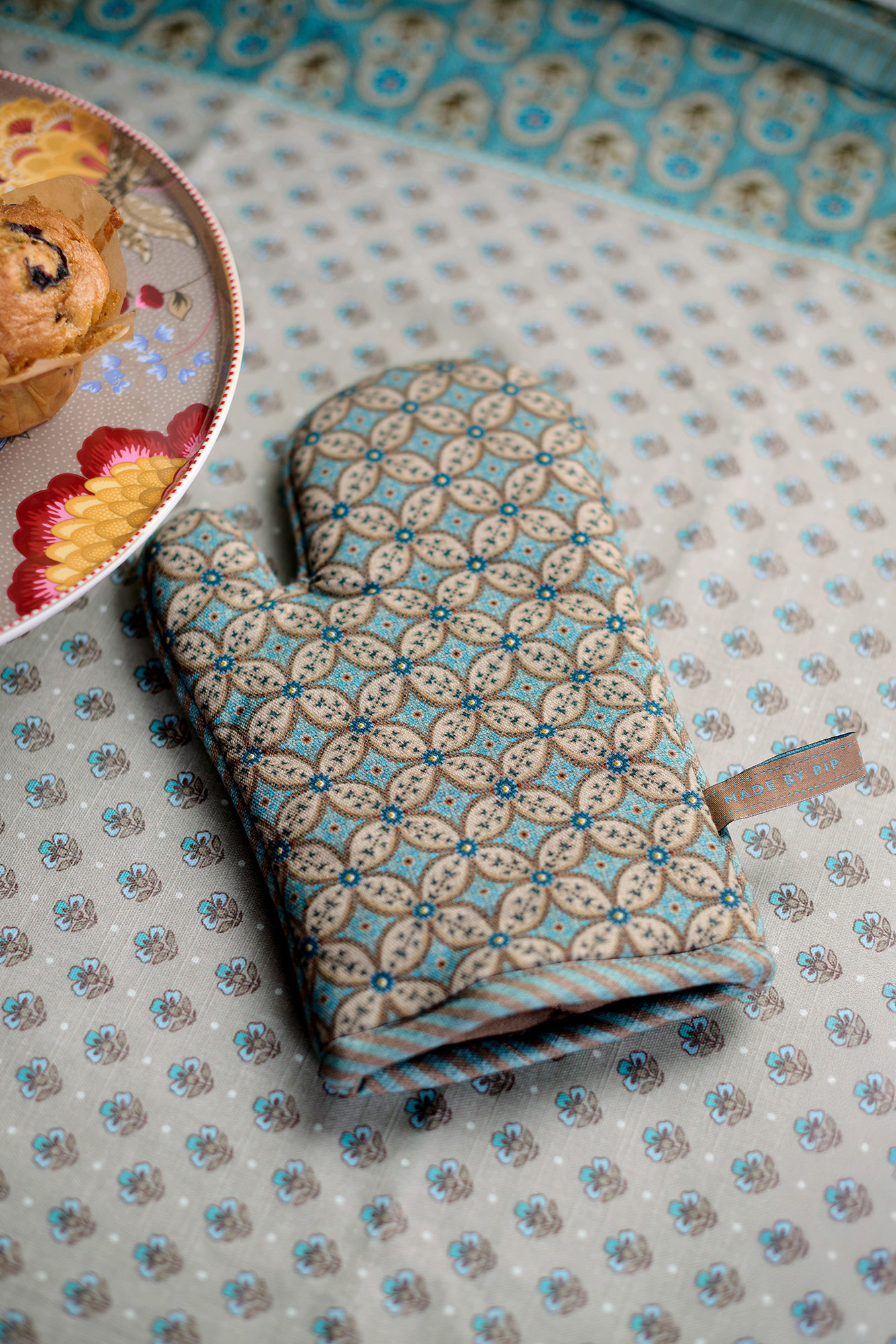 Pip Studio Topfhanschuh Blooming Tales | Khaki-Blue