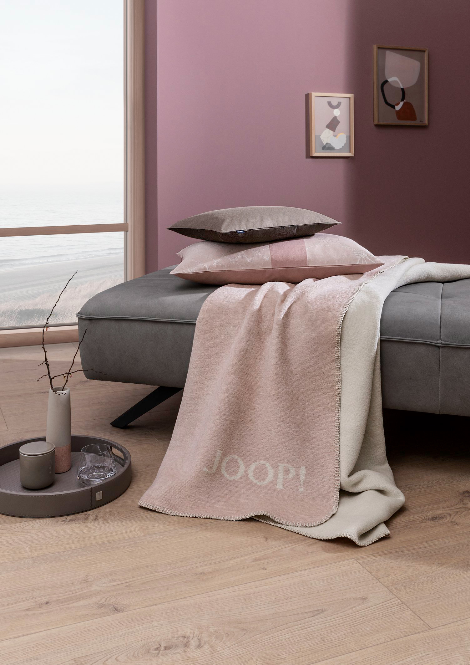 JOOP! Plaid / Wohndecke MELANGE DOUBLEFACE | Nude-Creme