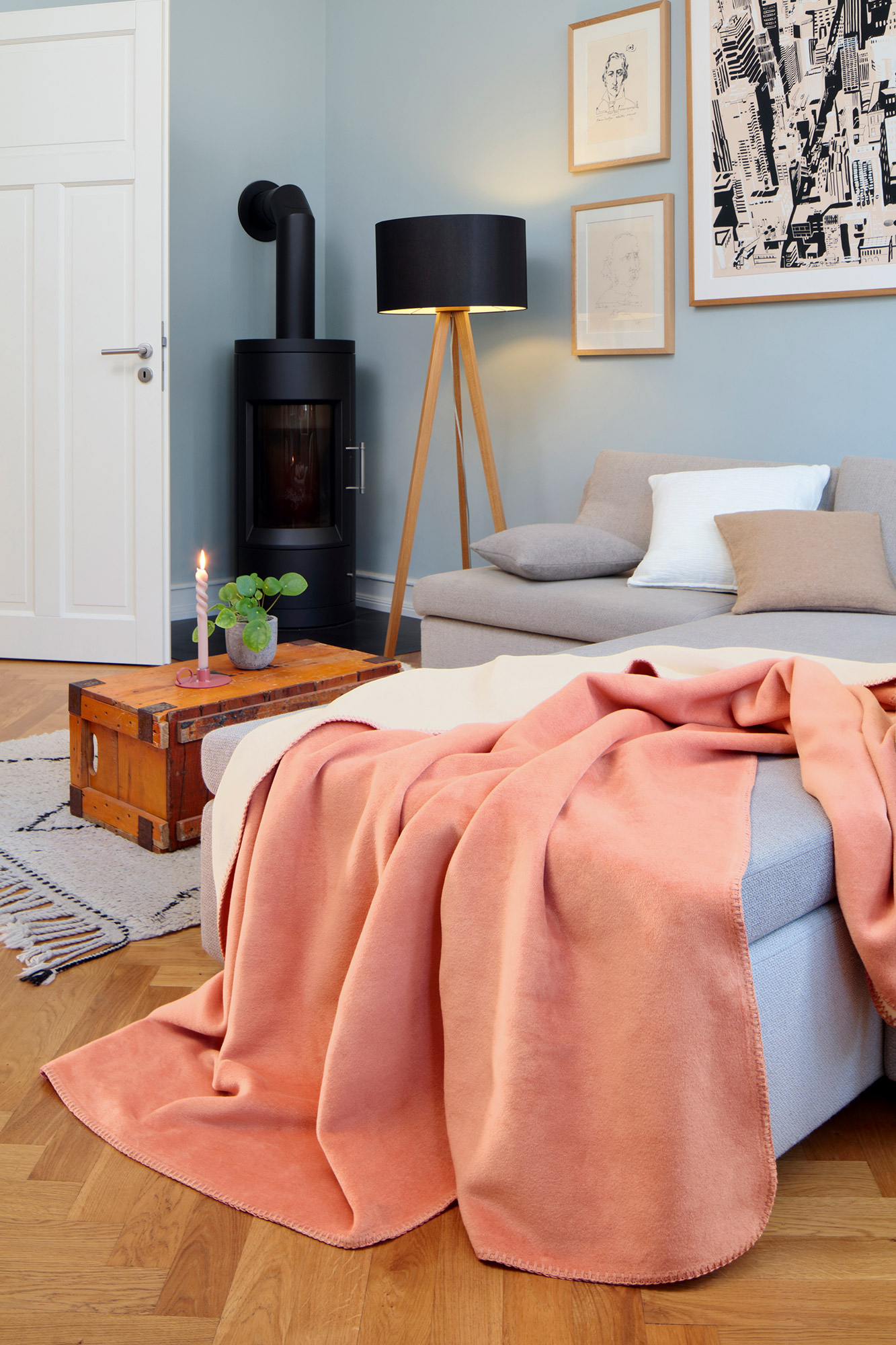 Biederlack Wohndecke Doubleface | shrimp-ecru