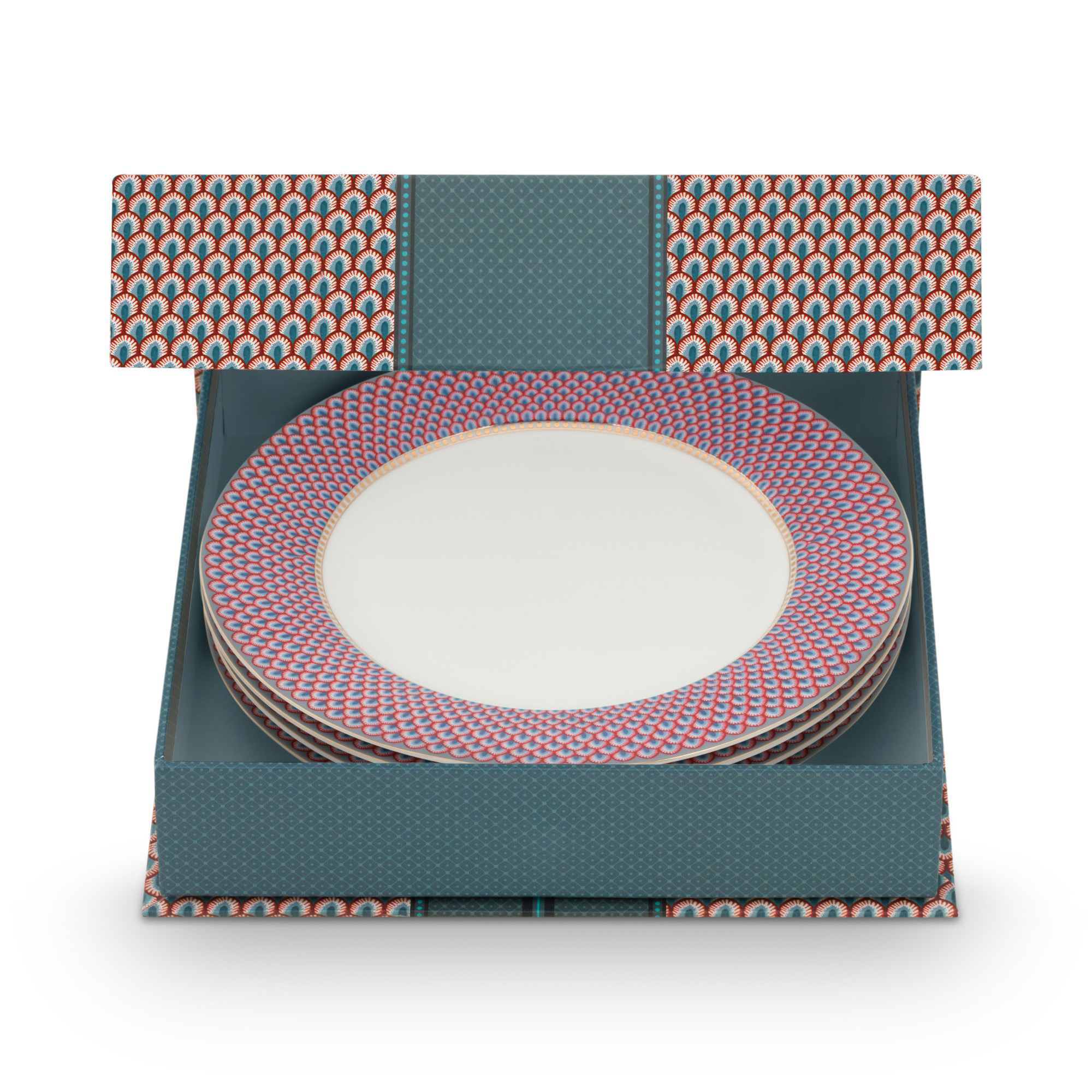 Pip Studio 4er Set Teller Muschel Flower Festival | Hellrot