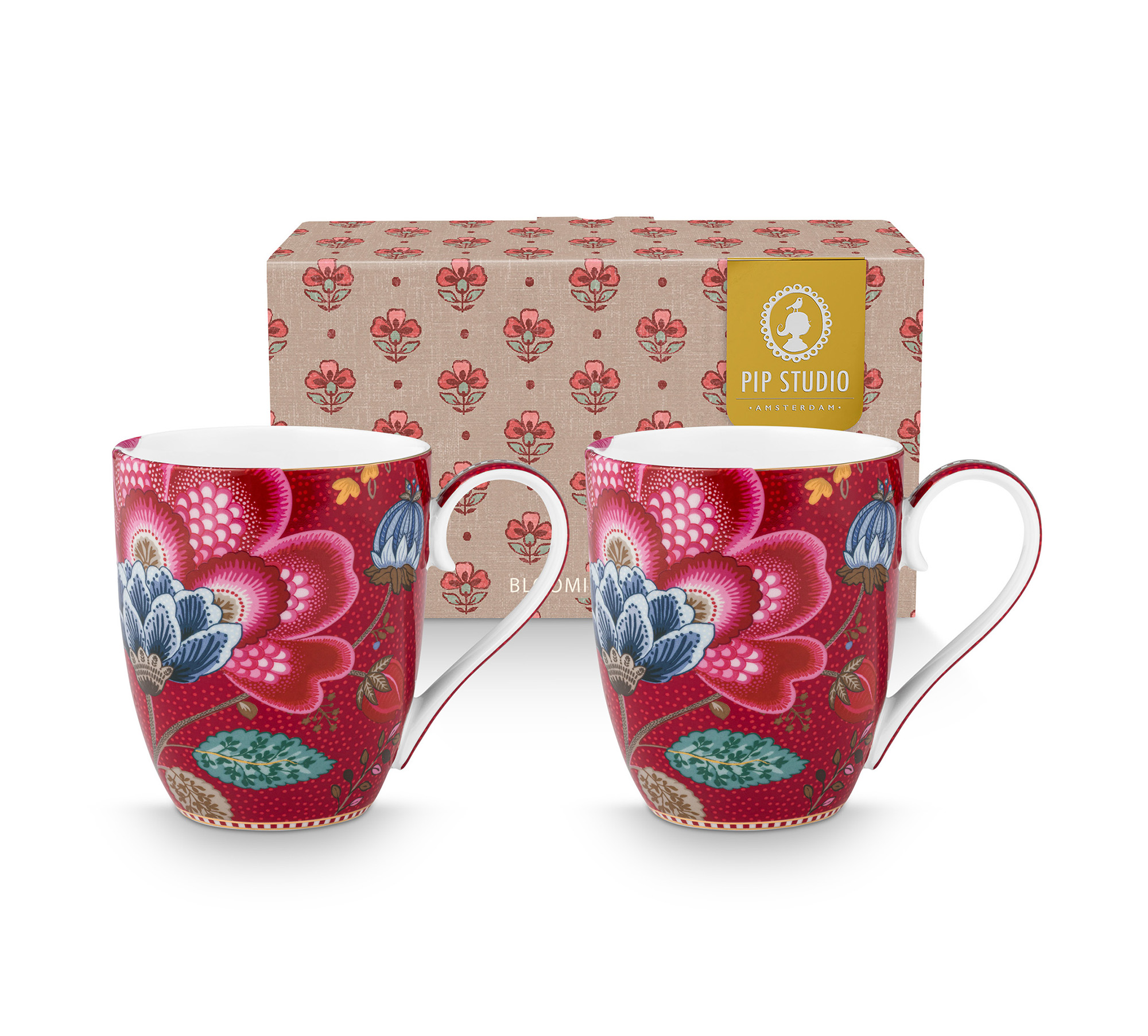 Pip Studio 2er Set Becher XL Blooming Tales | Dark Red