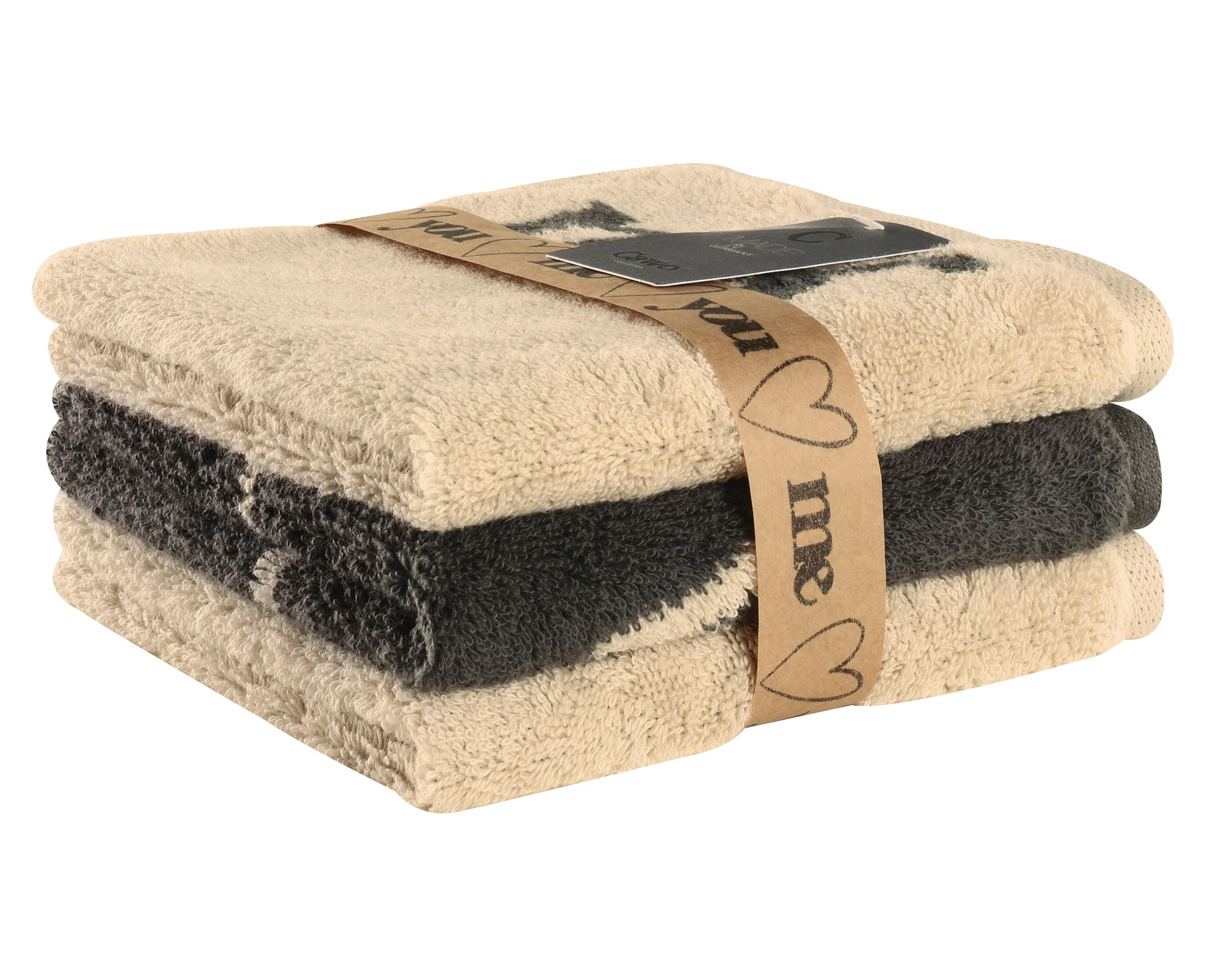 Cawö Seiftuch Heart Beats 6285 | 37 natur/basalt