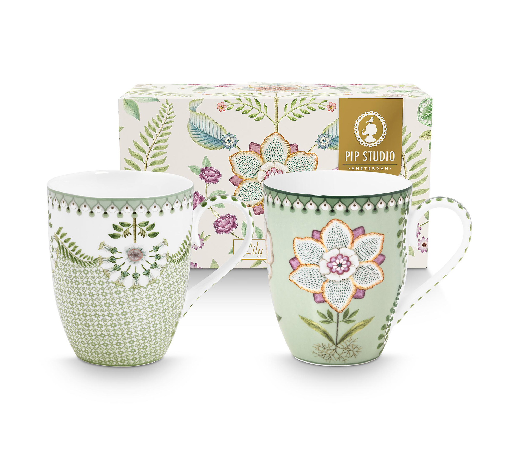 Pip Studio 2er Set Tassen gross Lily&Lotus | hellgrün