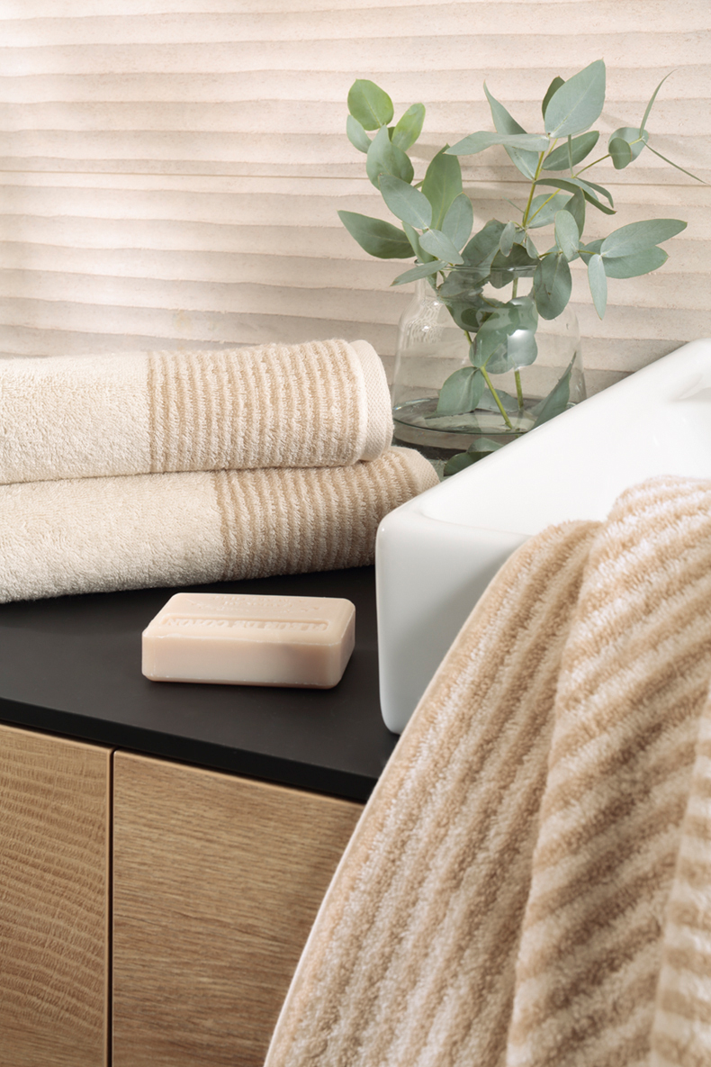 Cawö Handtuch Luxury Home Two-Tone Stripe 480 | 36 natur