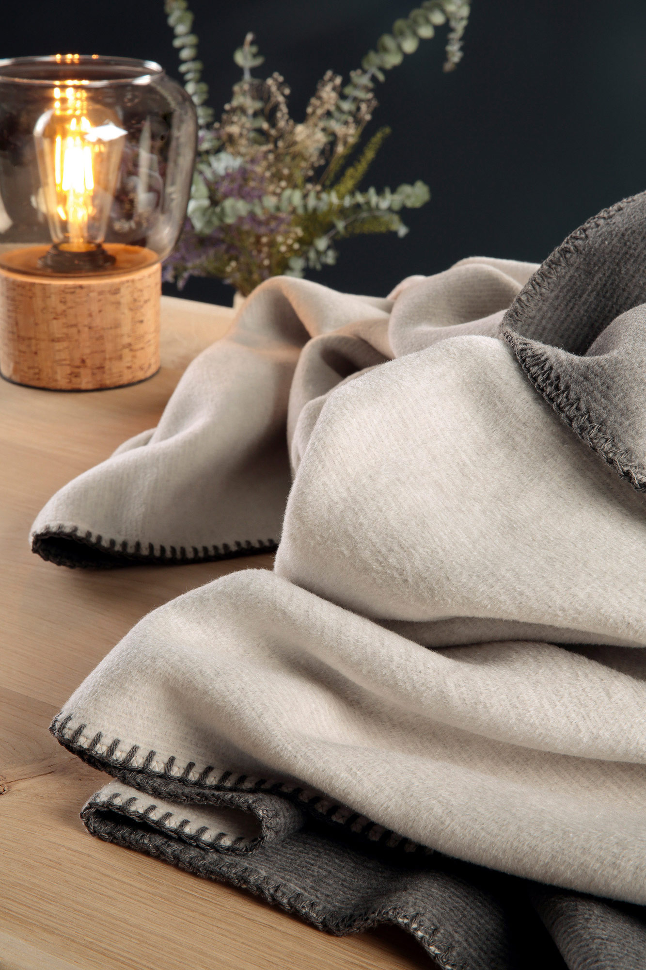 Biederlack Plaid / Decke Melange Doubleface | natur-graphit