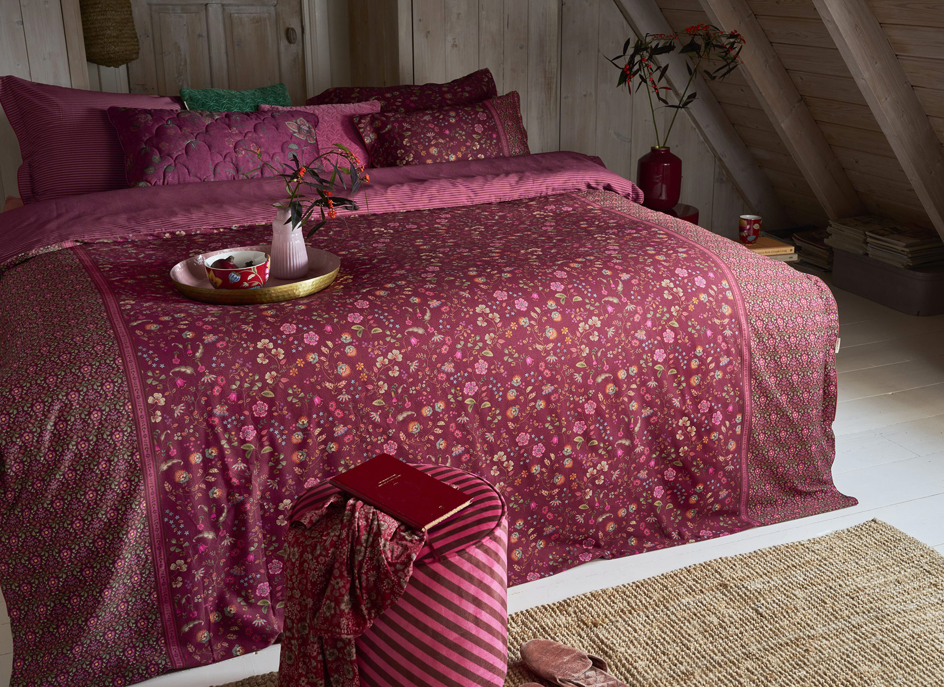 Pip Studio Bettwäsche Flora Bangalore | Dunkelrosa