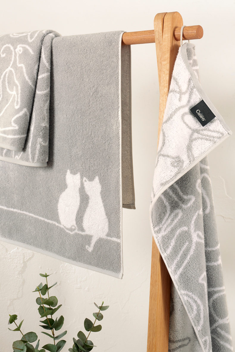 Cawö Handtuch Cute Cats | 76 platin/weiß