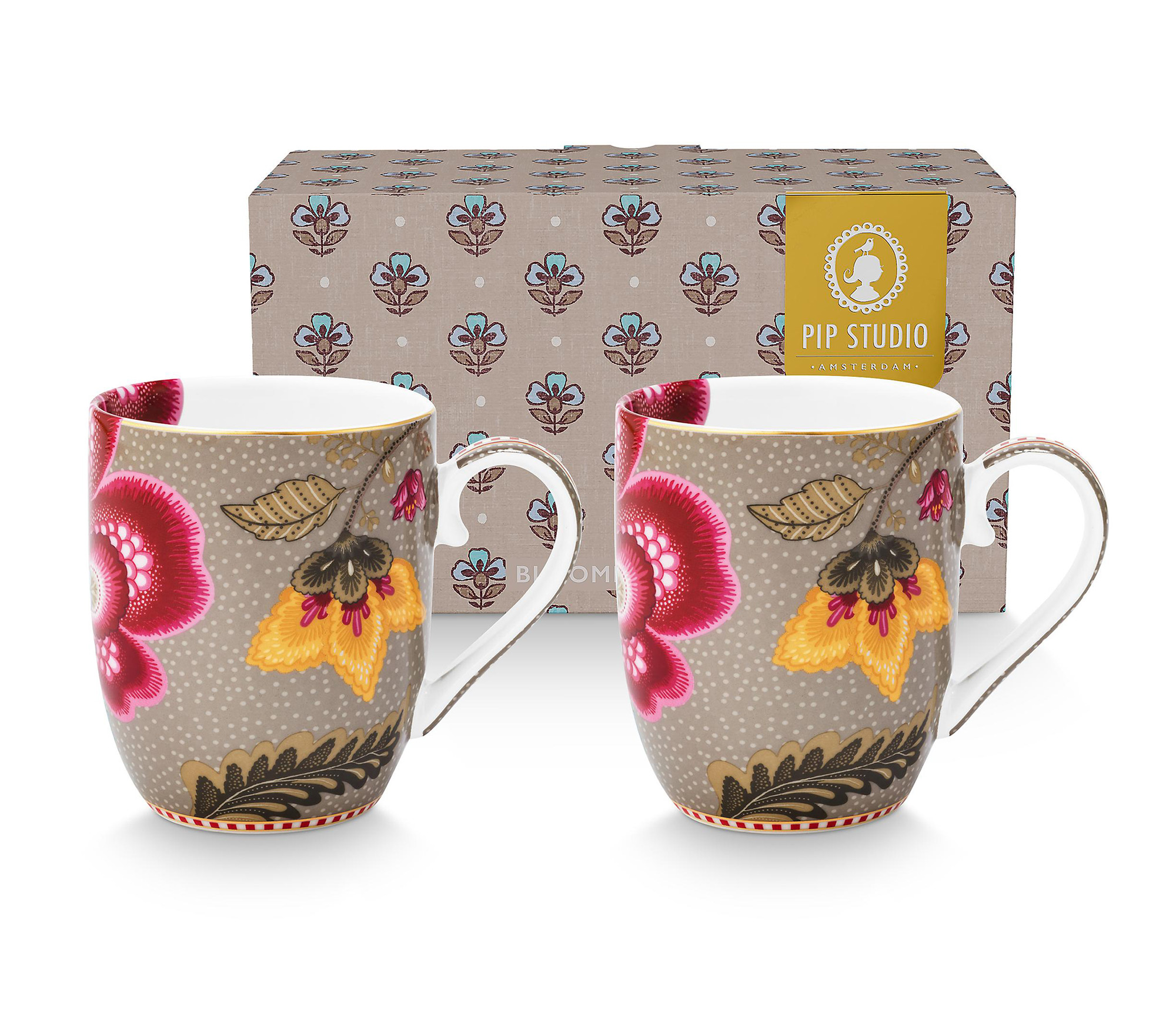 Pip Studio 2er Set Tassen klein Blooming Tales | Khaki
