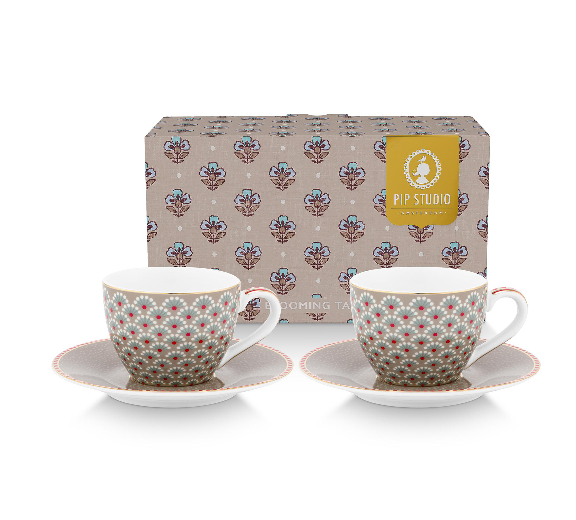 Pip Studio 2er Set Espresso Tasse & Untertasse Blooming Tale