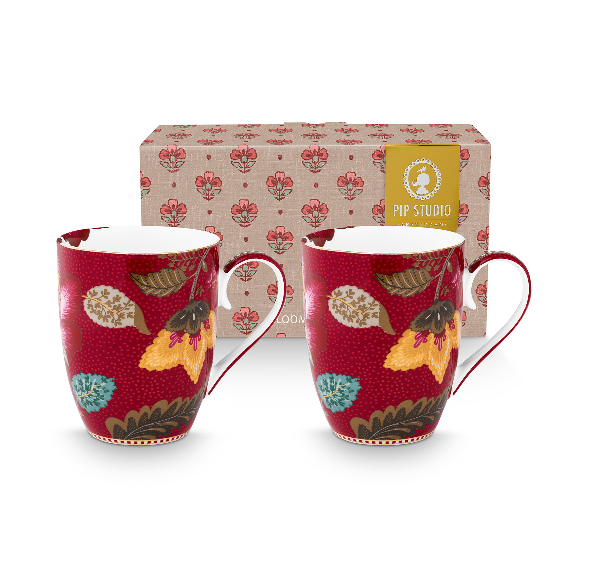 Pip Studio 2er Set Becher gross Blooming Tales | Dark Red