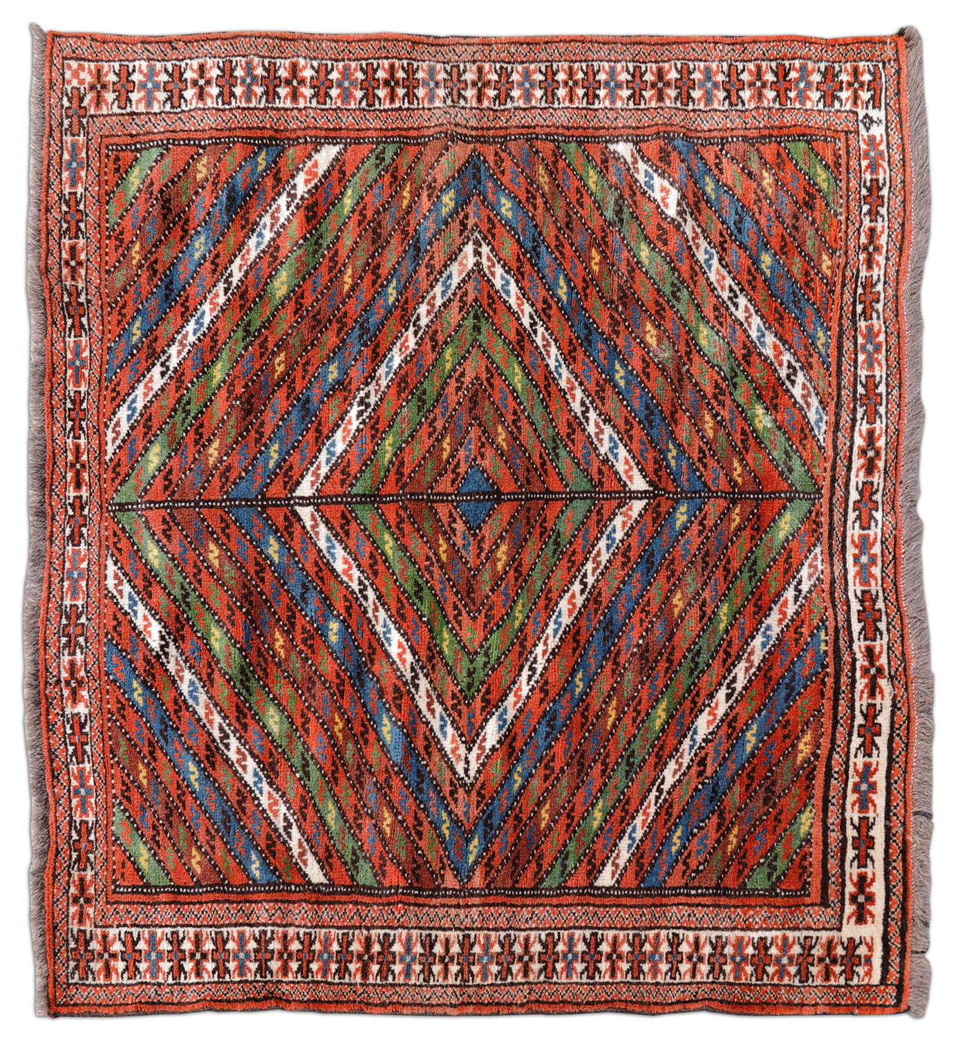Gabbeh Perserteppich Ghashghai alt | Rautenmotiv 147 x 147 cm