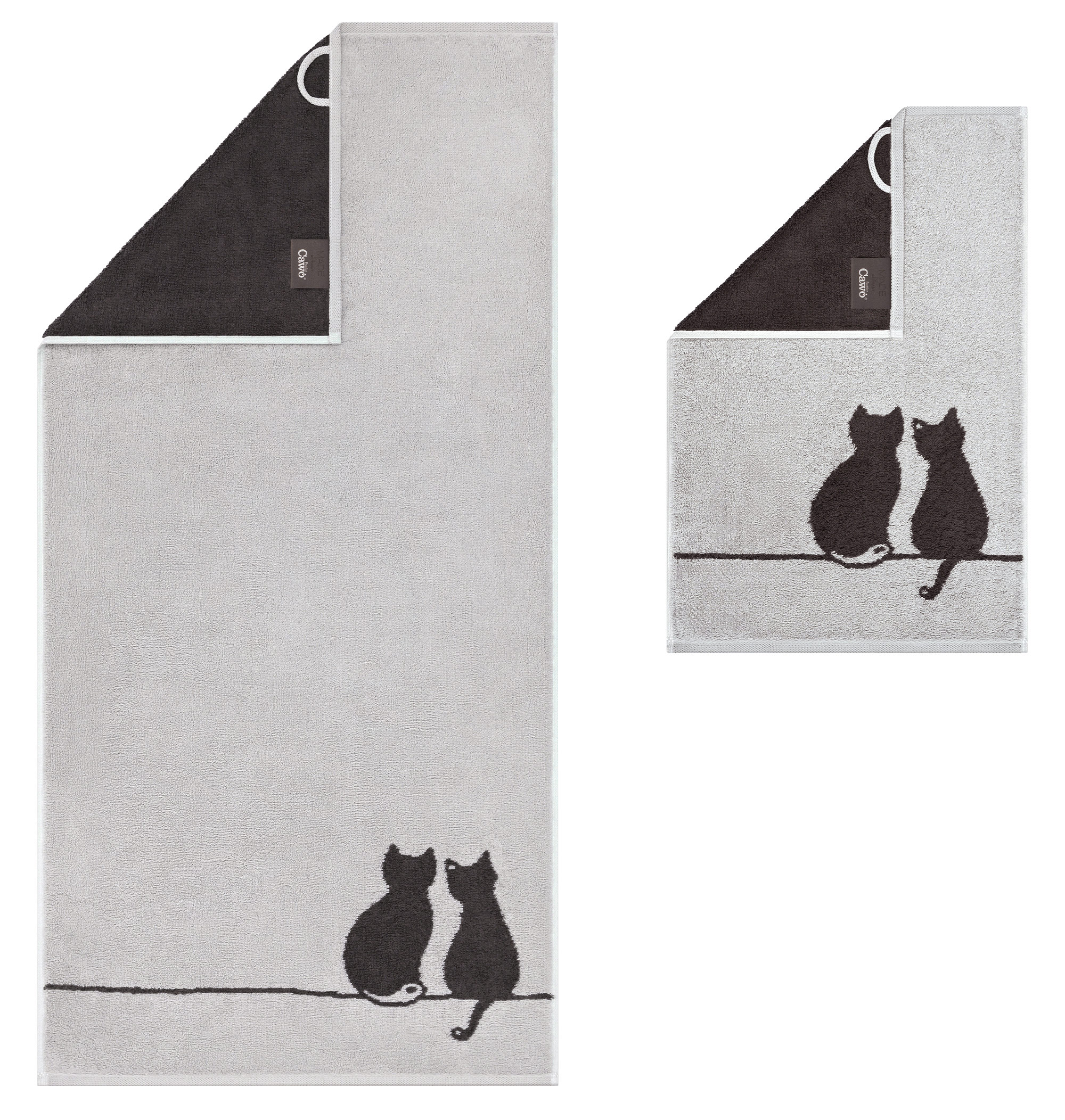 Cawö Handtuch Cute Cats | 70 platin/basalt