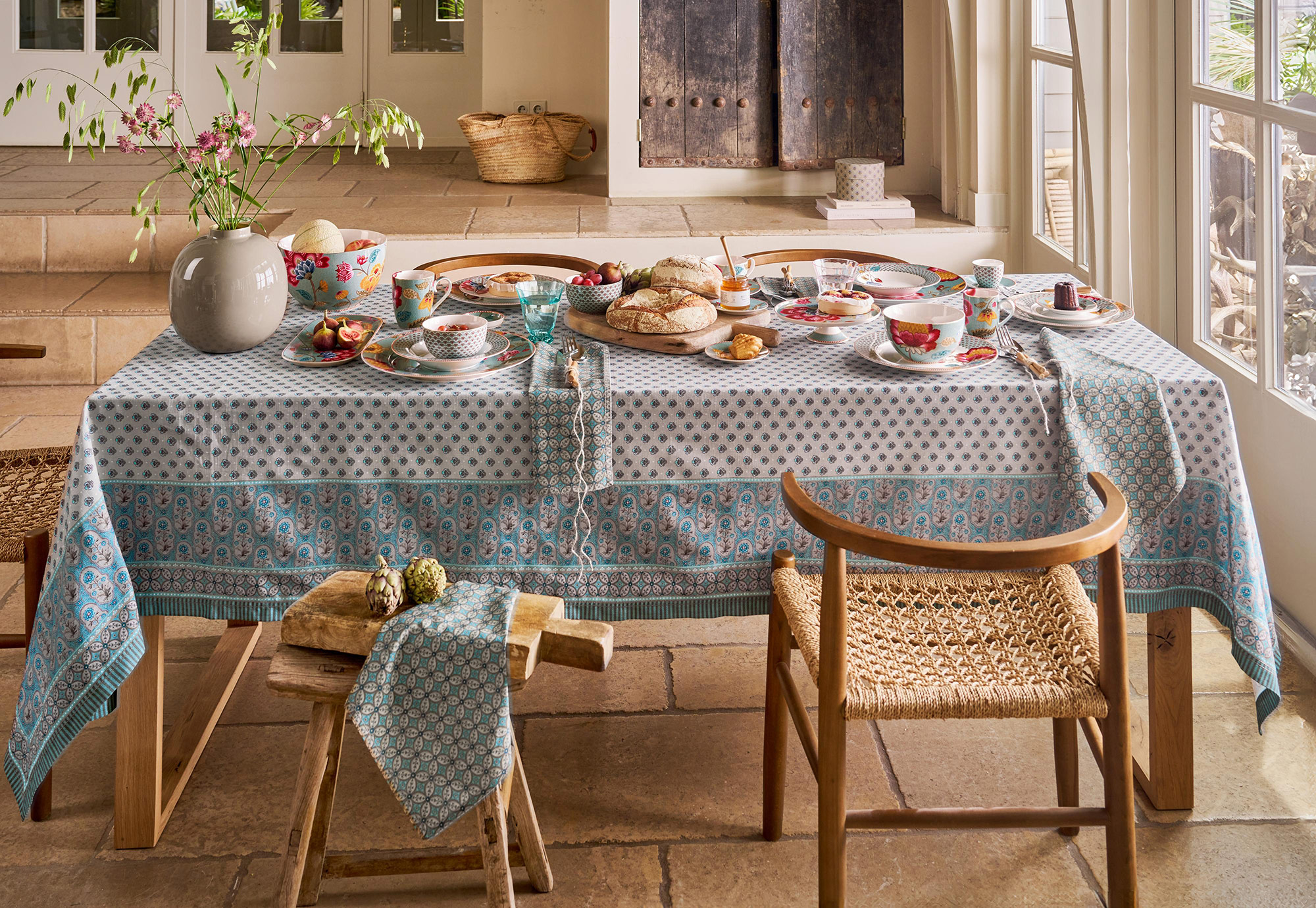 Pip Studio 2 Geschirrtücher Blooming Tales | Khaki-Blue