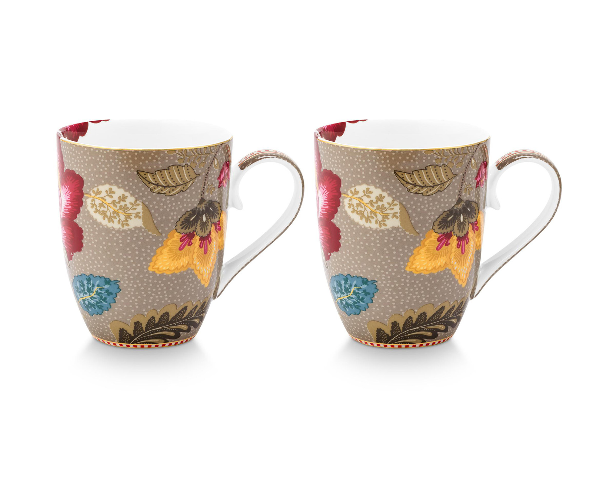 Pip Studio 3er Set Tassen gross Blooming Tales | Khaki