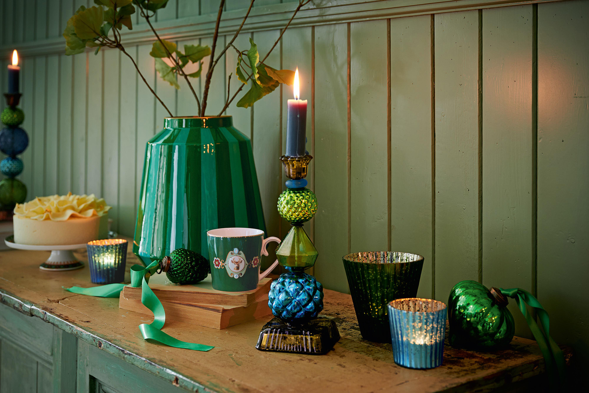 Pip Studio Kerzenhalter Glas Love Birds | blau-grün