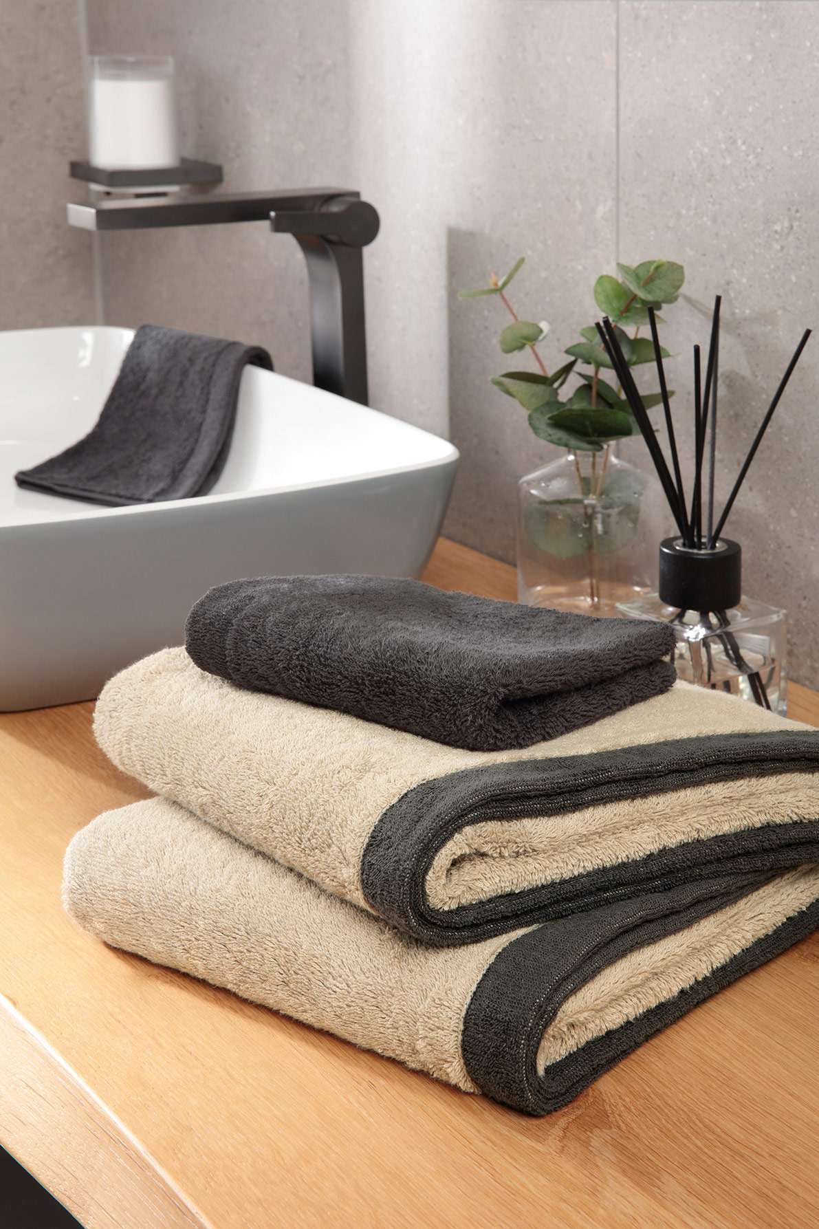 Cawö Handtuch Lifestyle Splash 7071 | 37 leinen/basalt