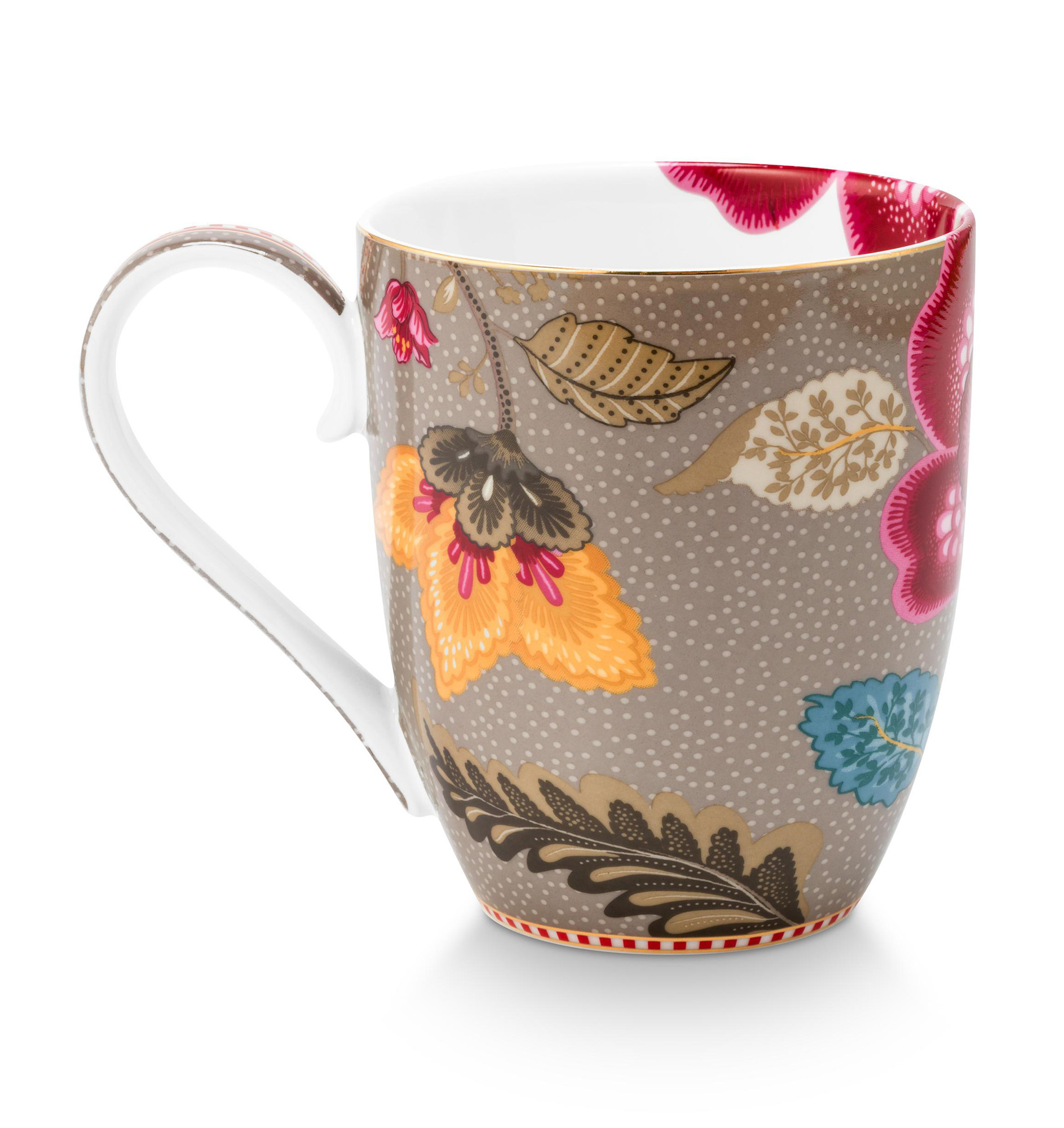 Pip Studio 4er Set Tassen XL Blooming Tales | Khaki