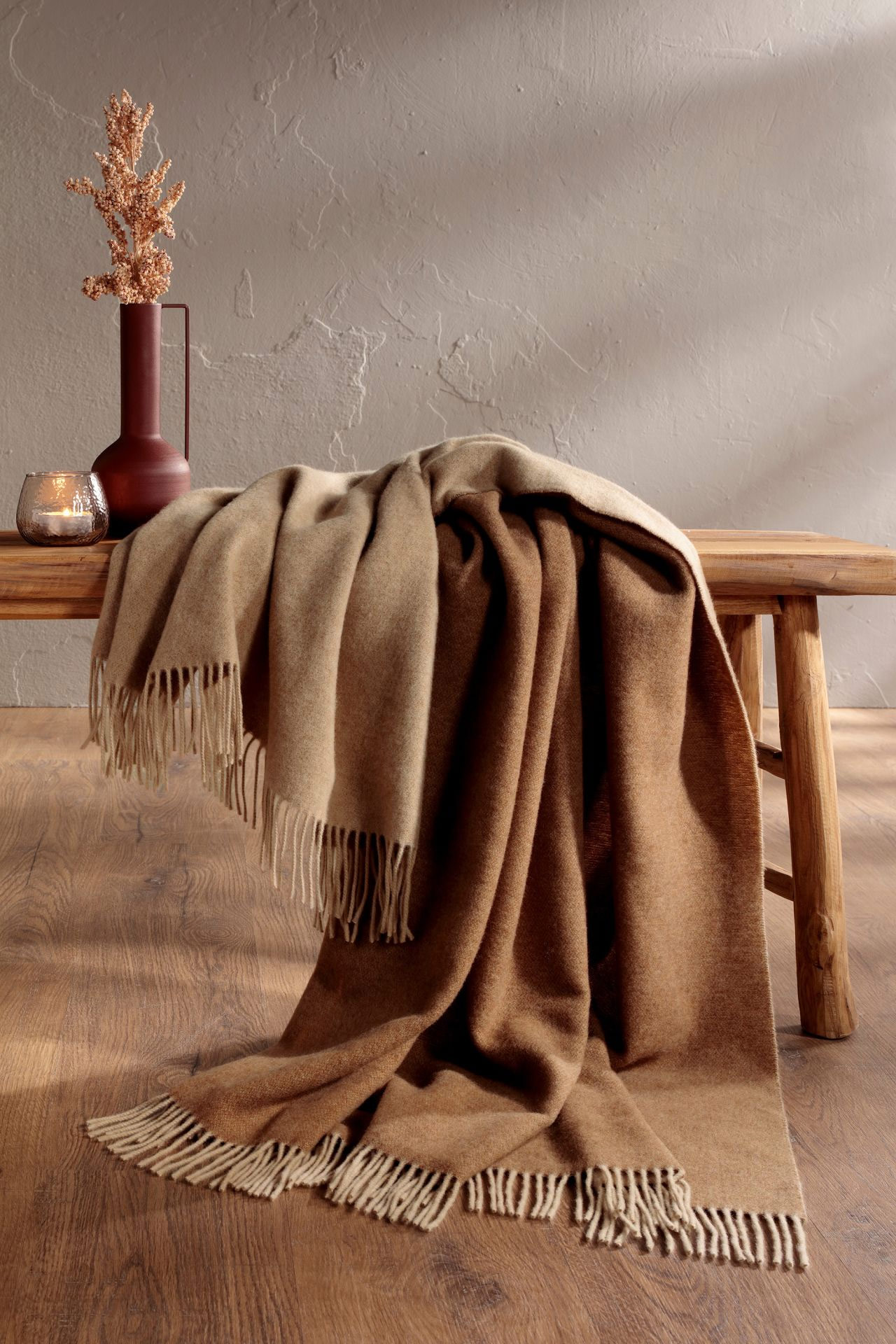 Biederlack Plaid / Decke camel-beige