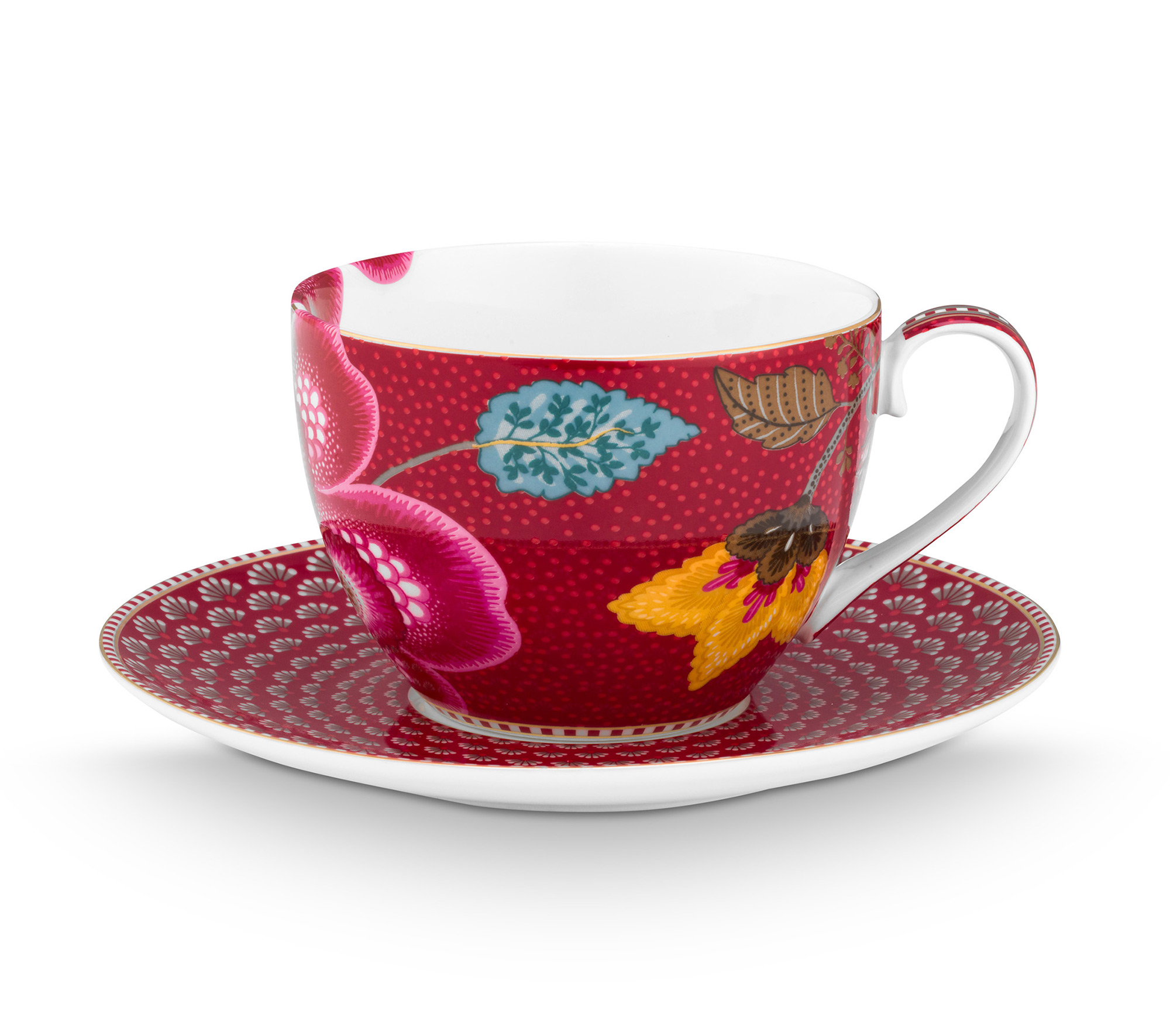 Pip Studio Tasse & Untertasse Blooming Tales | Dark Red