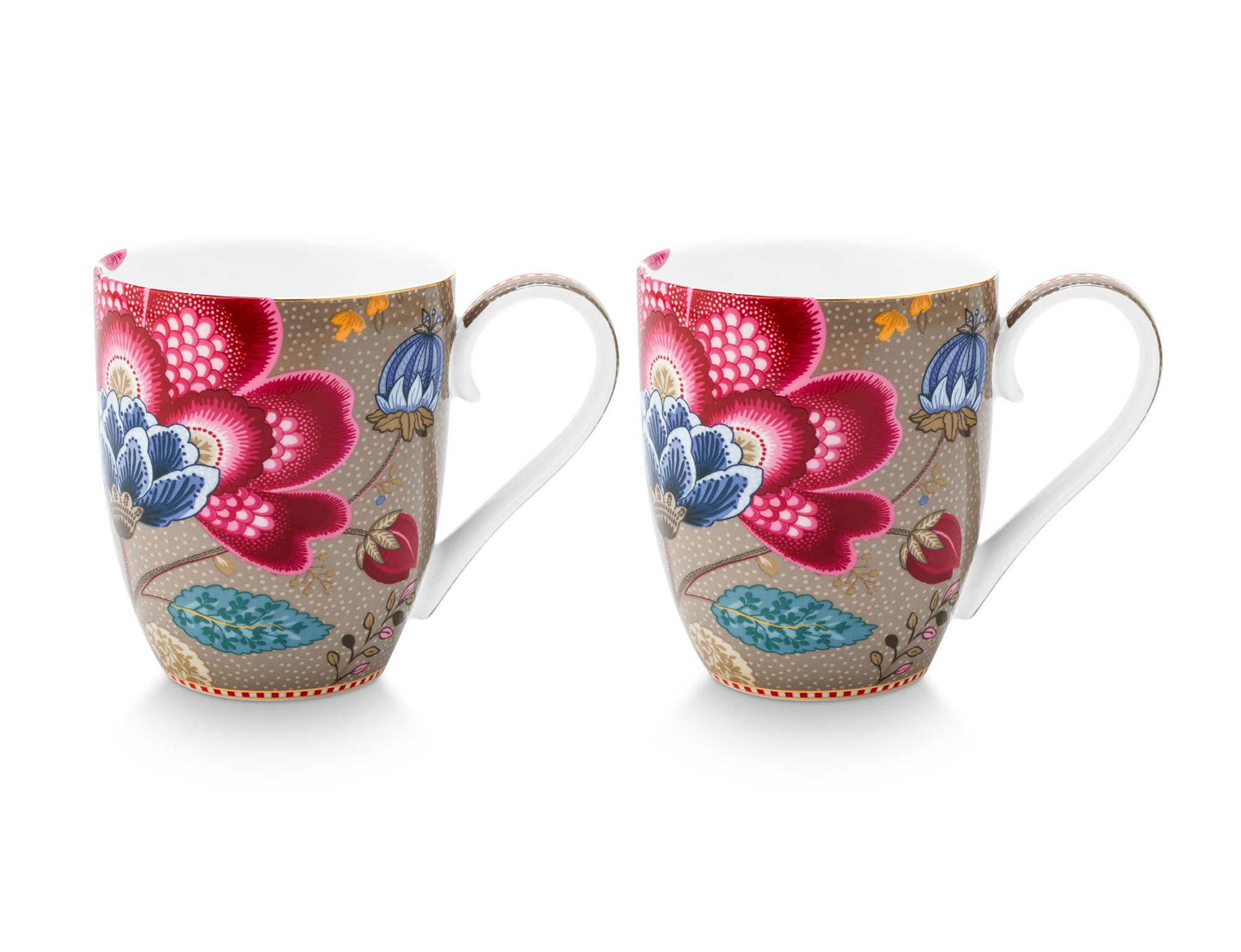 Pip Studio 4er Set Tassen XL Blooming Tales | Khaki